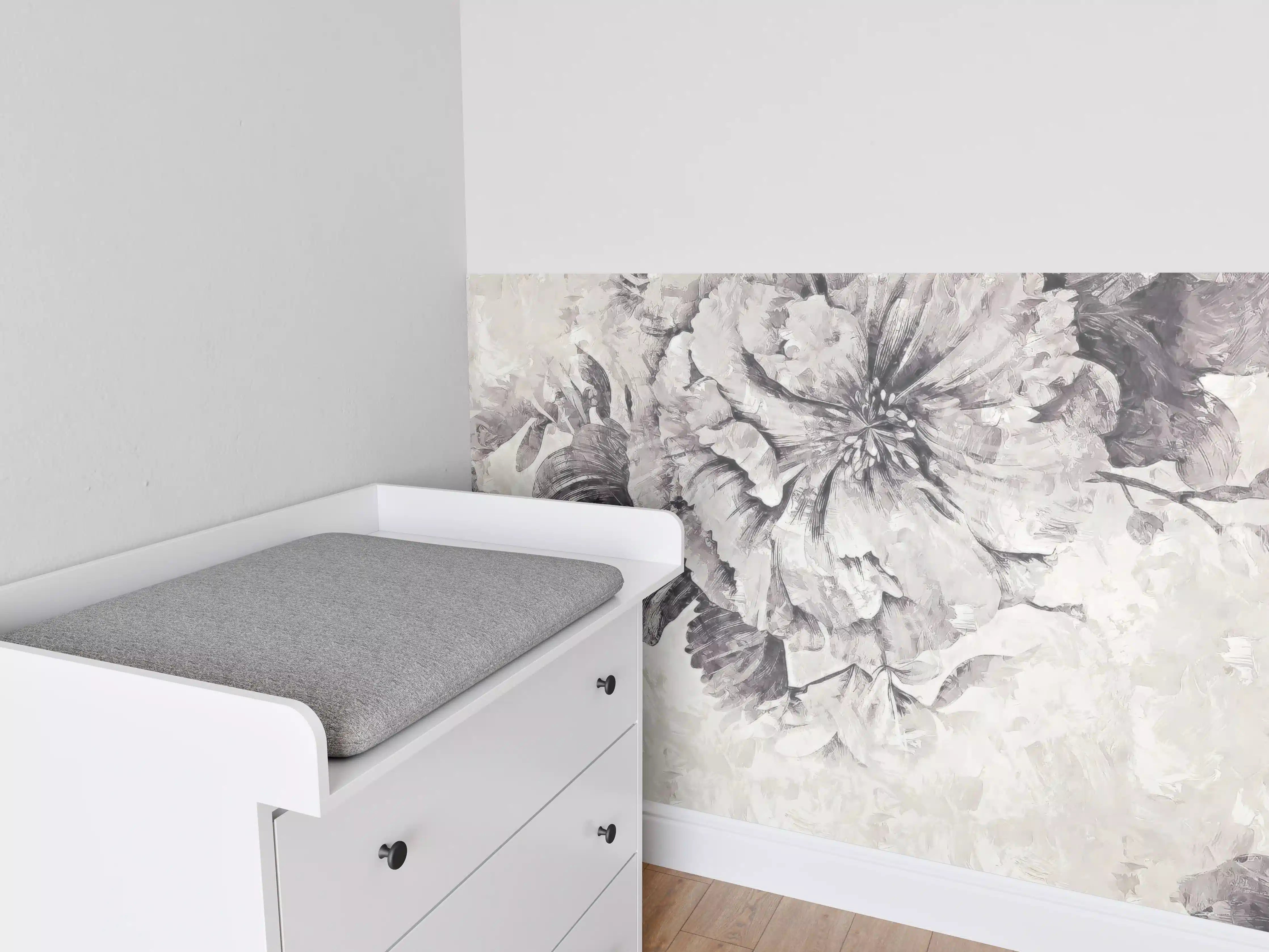 Babyzimmer Wandgestaltung - Grau-Weißes Blumenmuster Poster