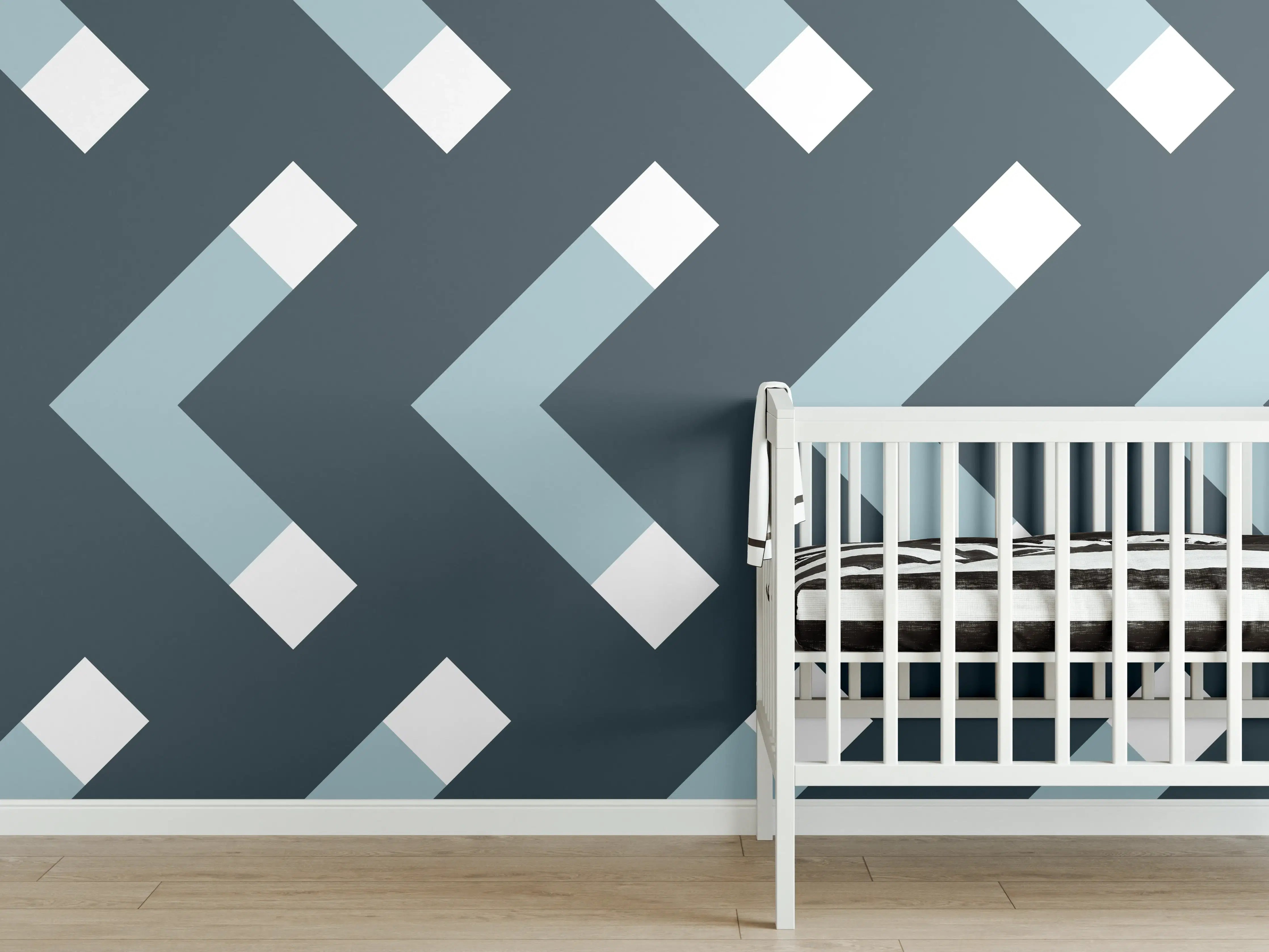Babyzimmer Wandgestaltung - Grau-Weißes Chevron Muster