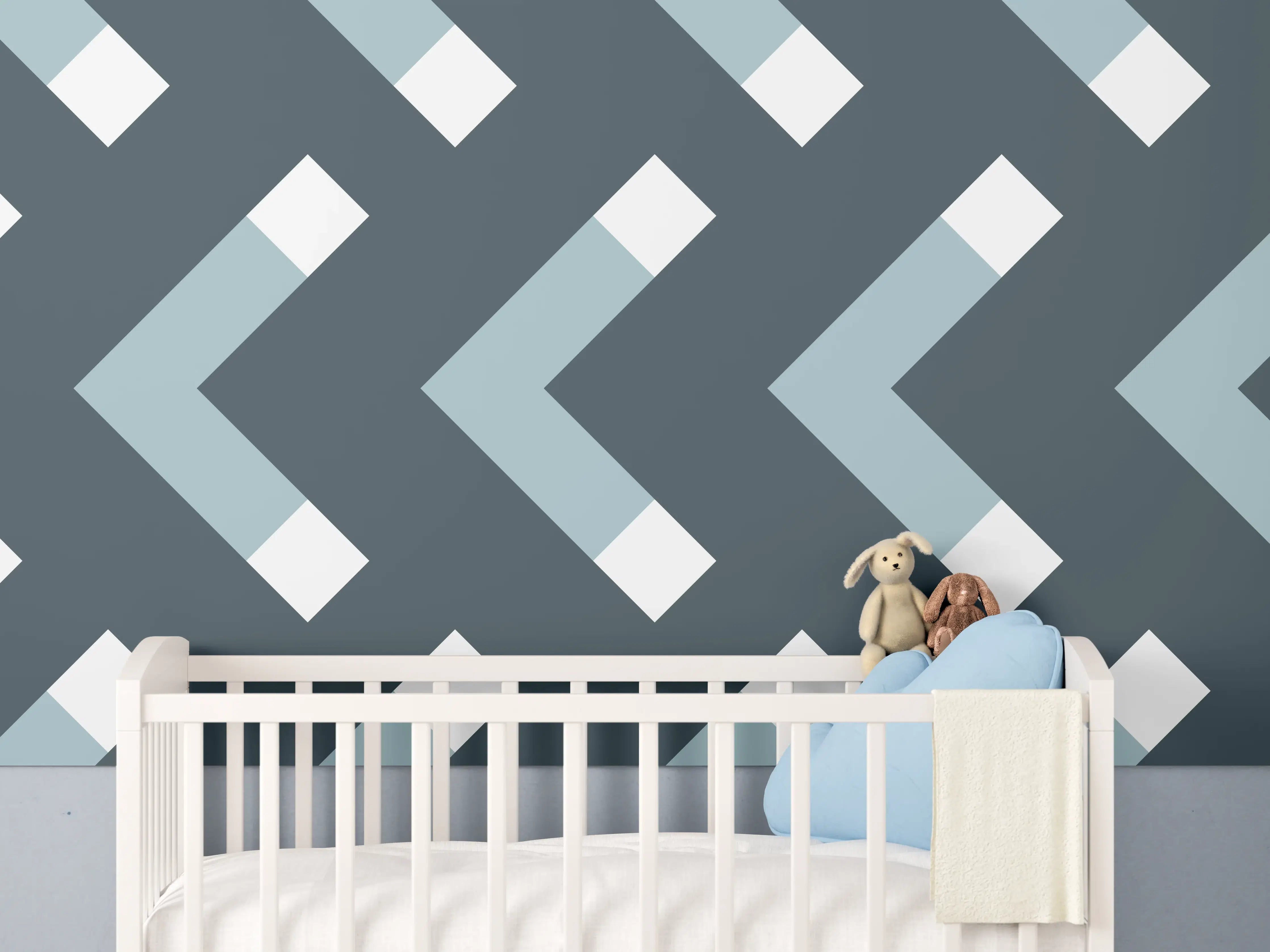 Babyzimmer Wandgestaltung - Grau-Weißes Chevron Muster
