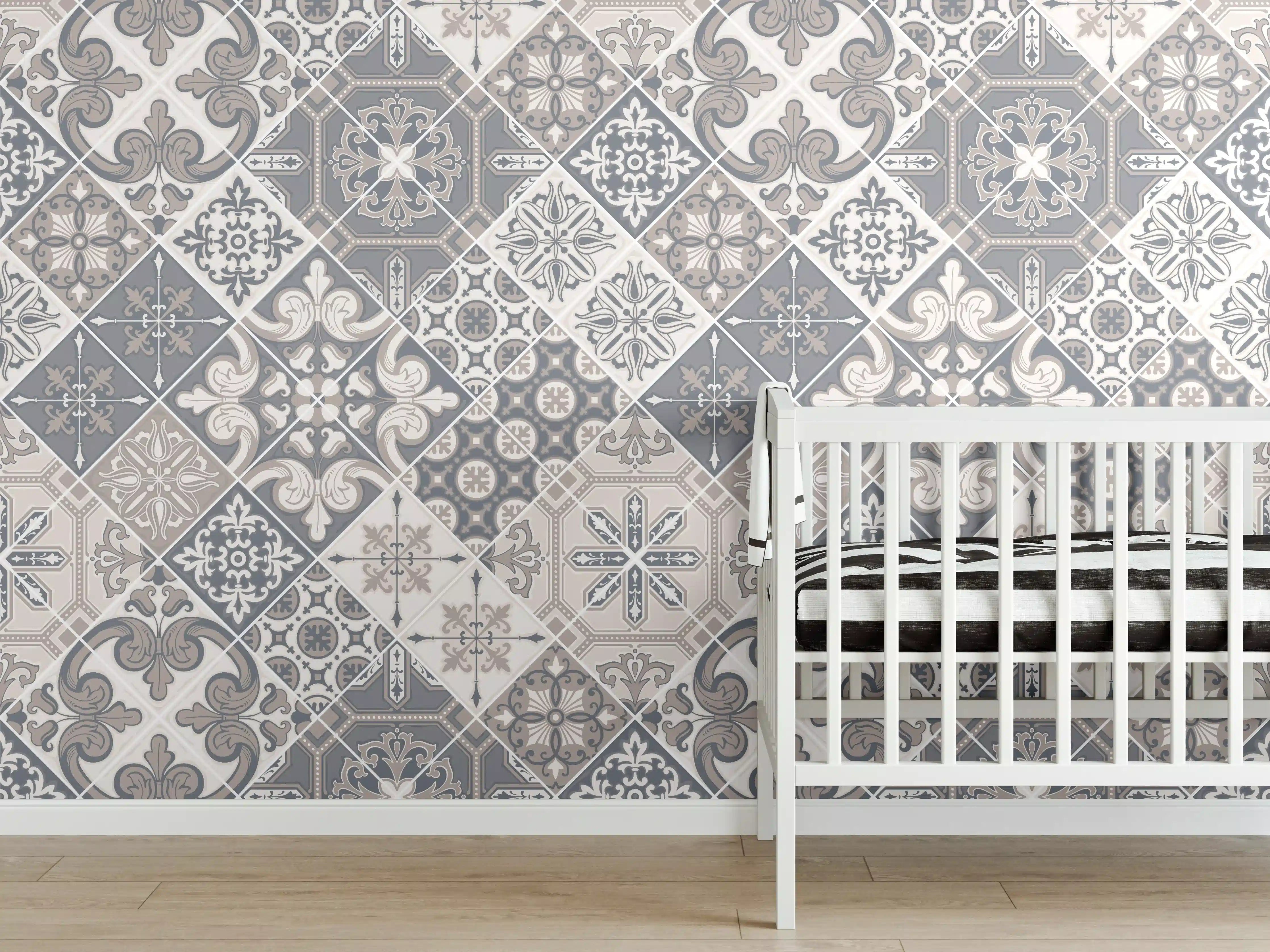 Babyzimmer Wandgestaltung - Grau-Weißes Fliesenmuster