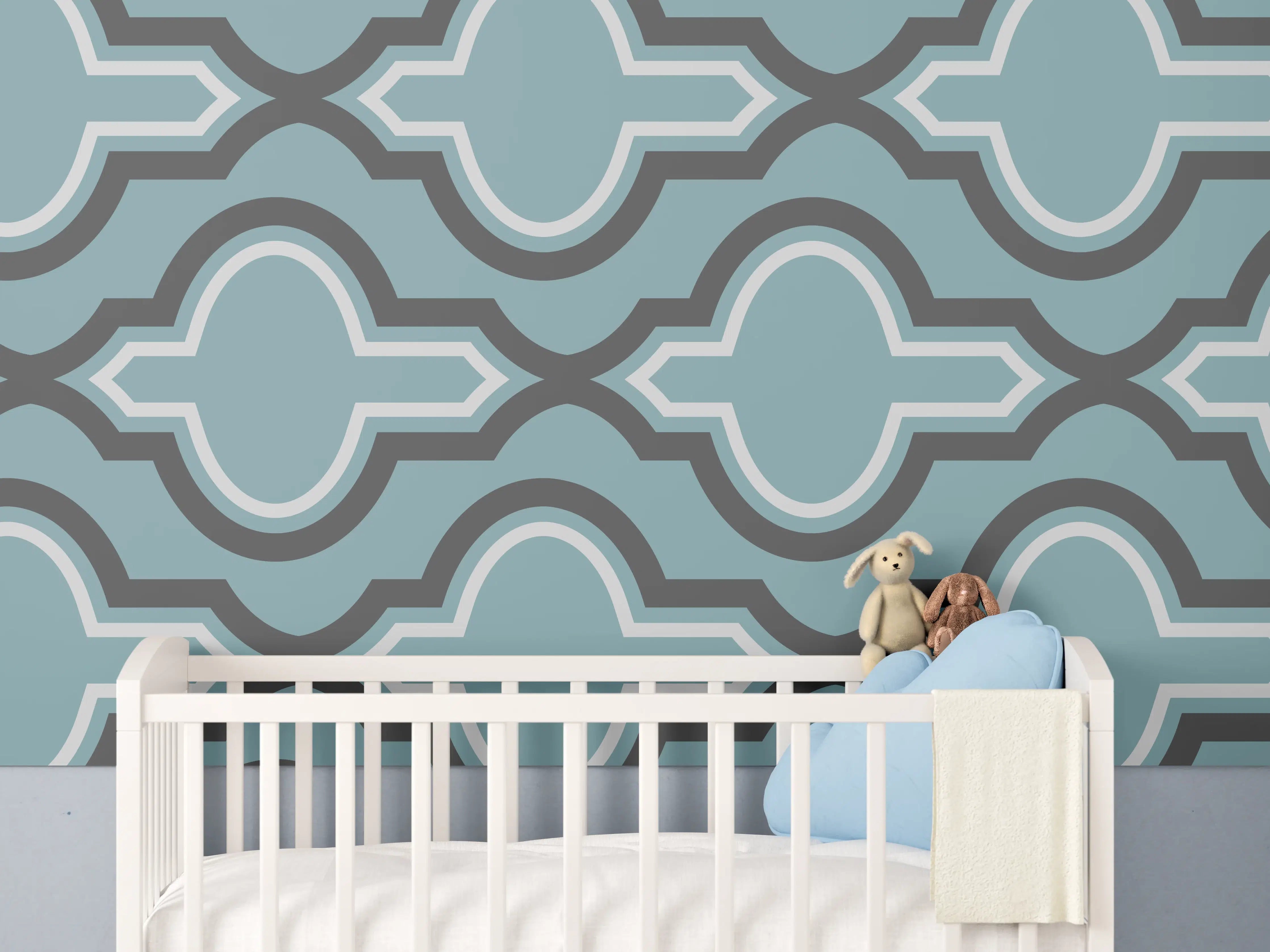 Babyzimmer Wandgestaltung - Grau-Weißes Grafikdesign Muster