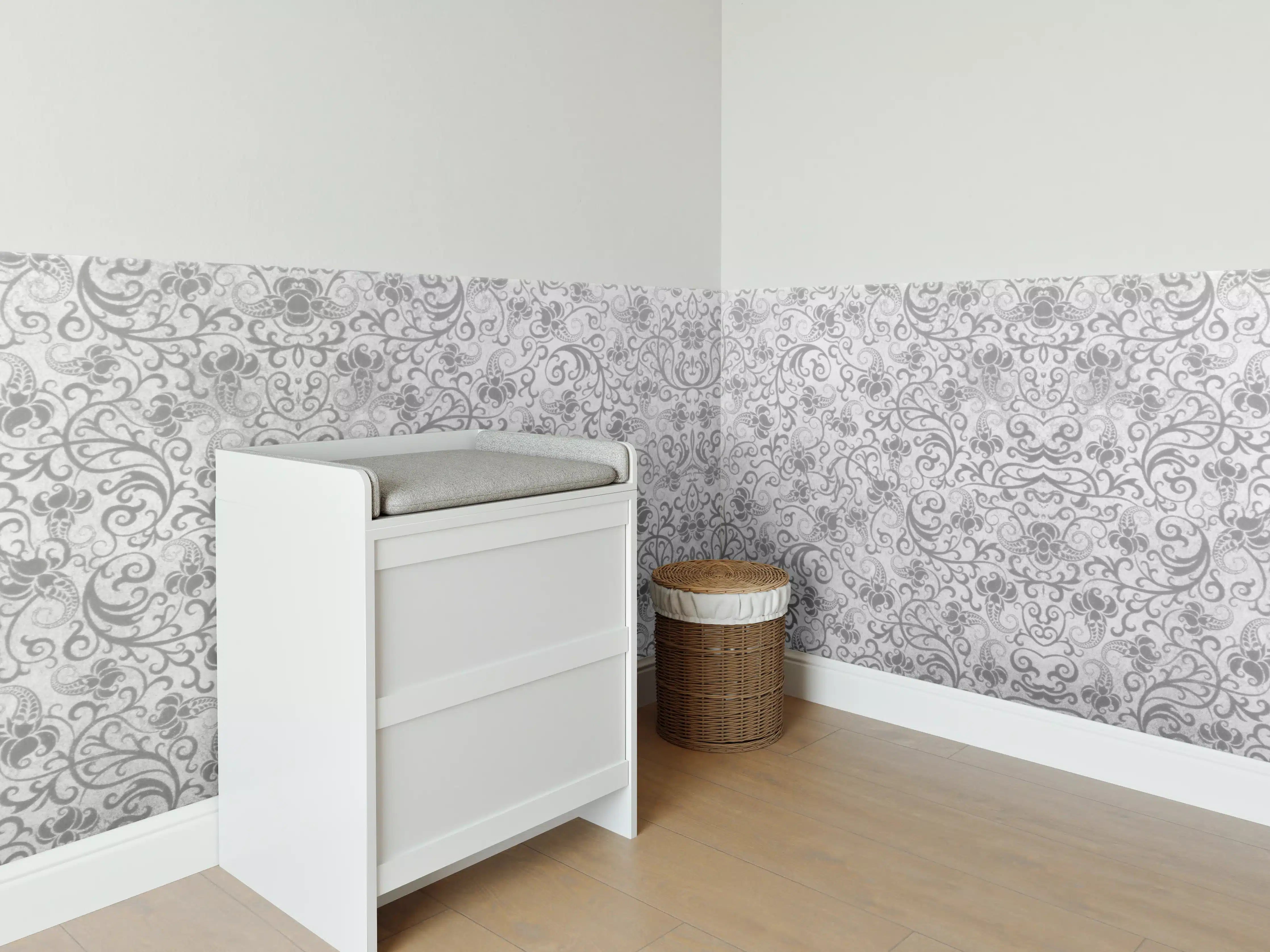 Babyzimmer Wandgestaltung - Grau-Weißes Vintage Fliesenmuster