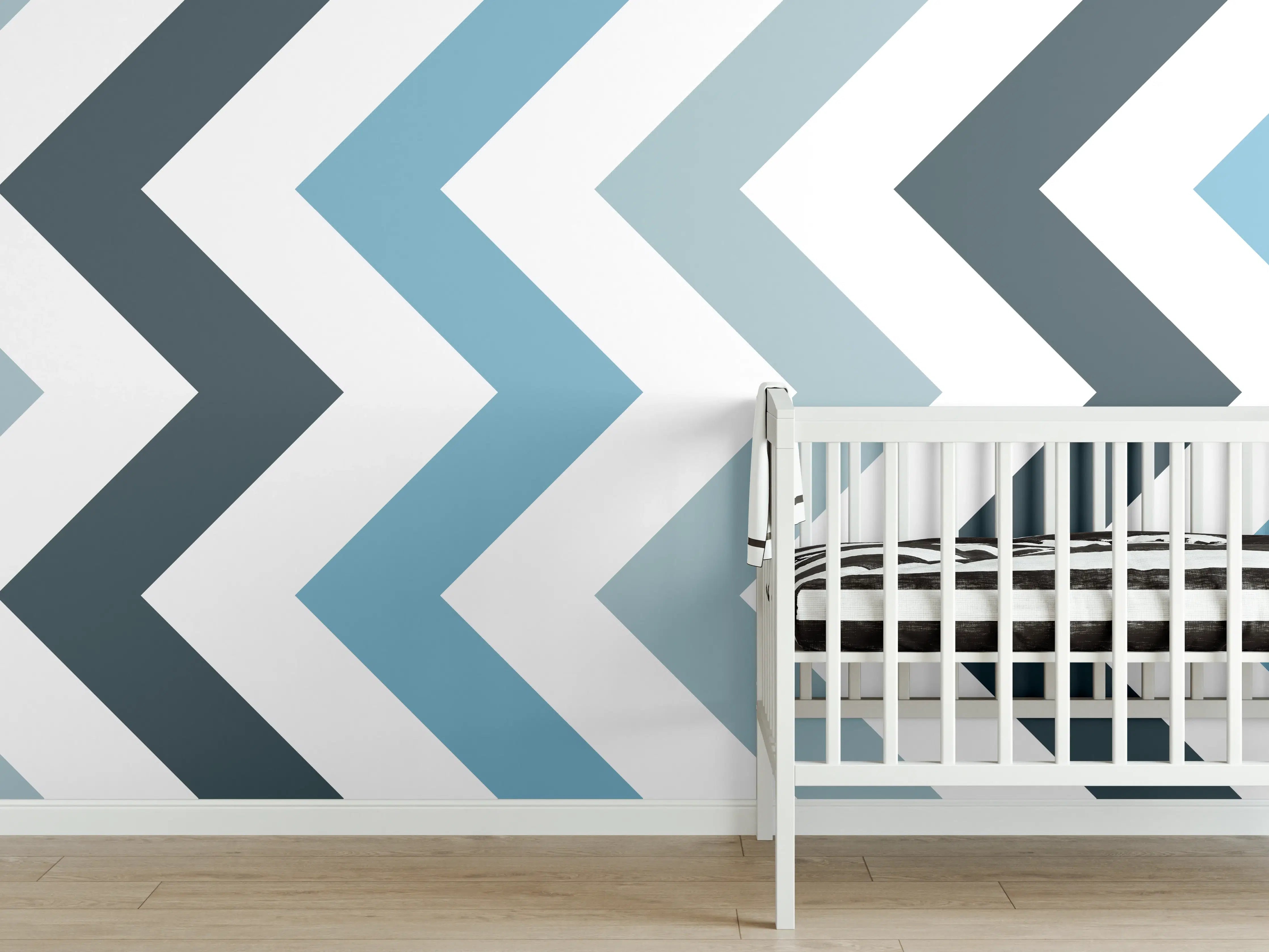 Babyzimmer Wandgestaltung - Grau-Weißes Zick-Zack-Design