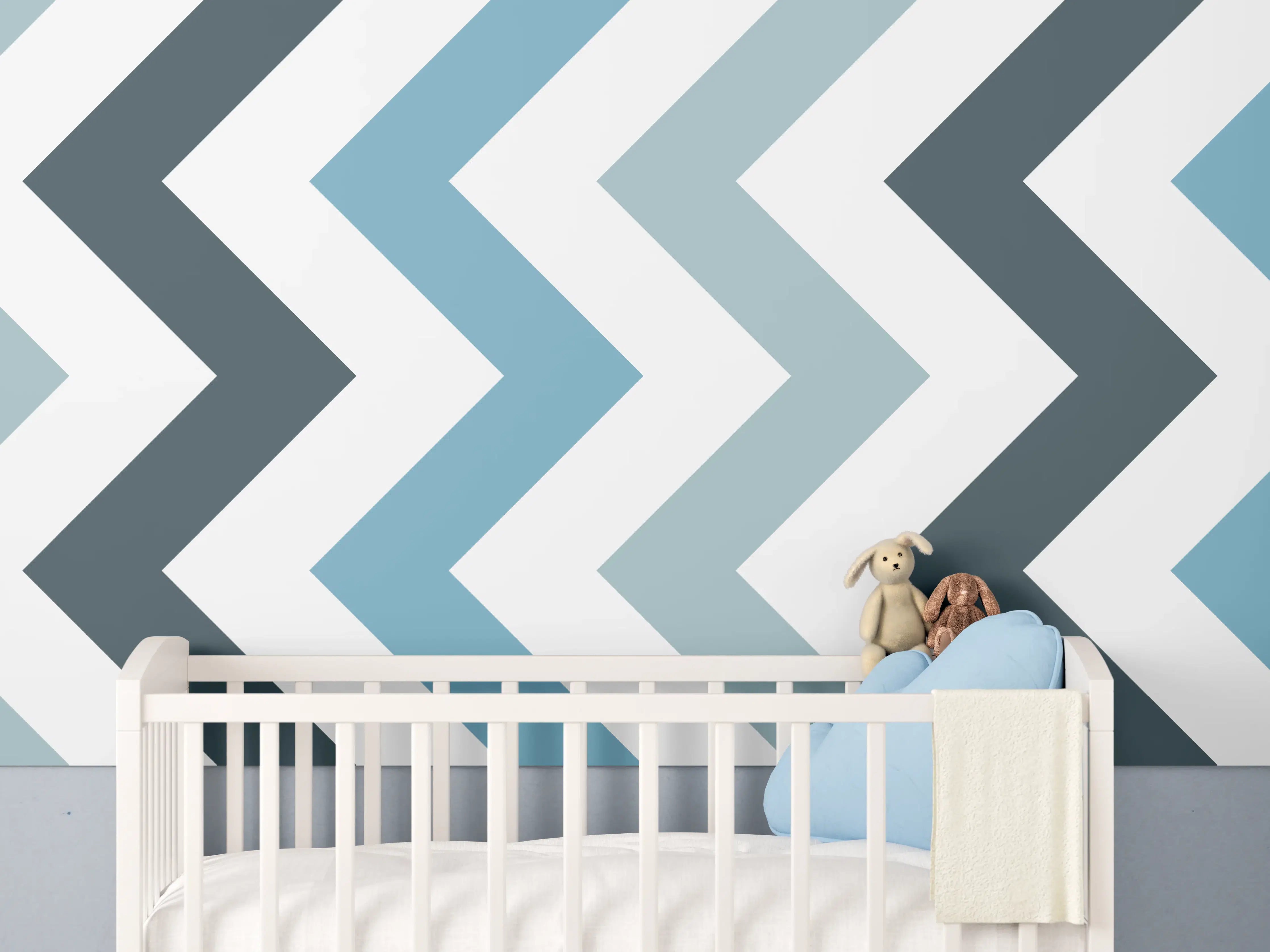 Babyzimmer Wandgestaltung - Grau-Weißes Zick-Zack-Design