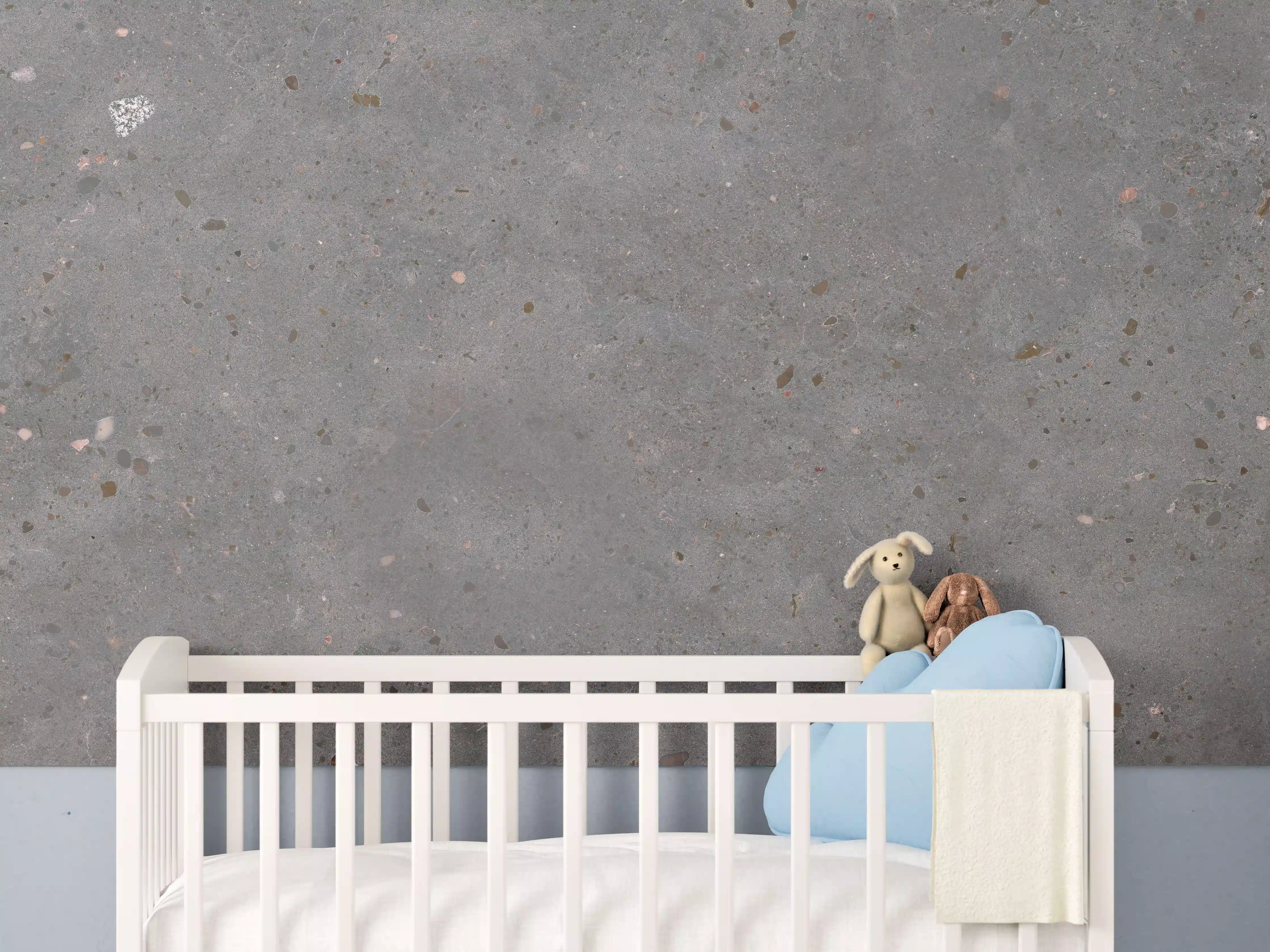 Babyzimmer Wandgestaltung - Grau-bunter Terrazzoboden