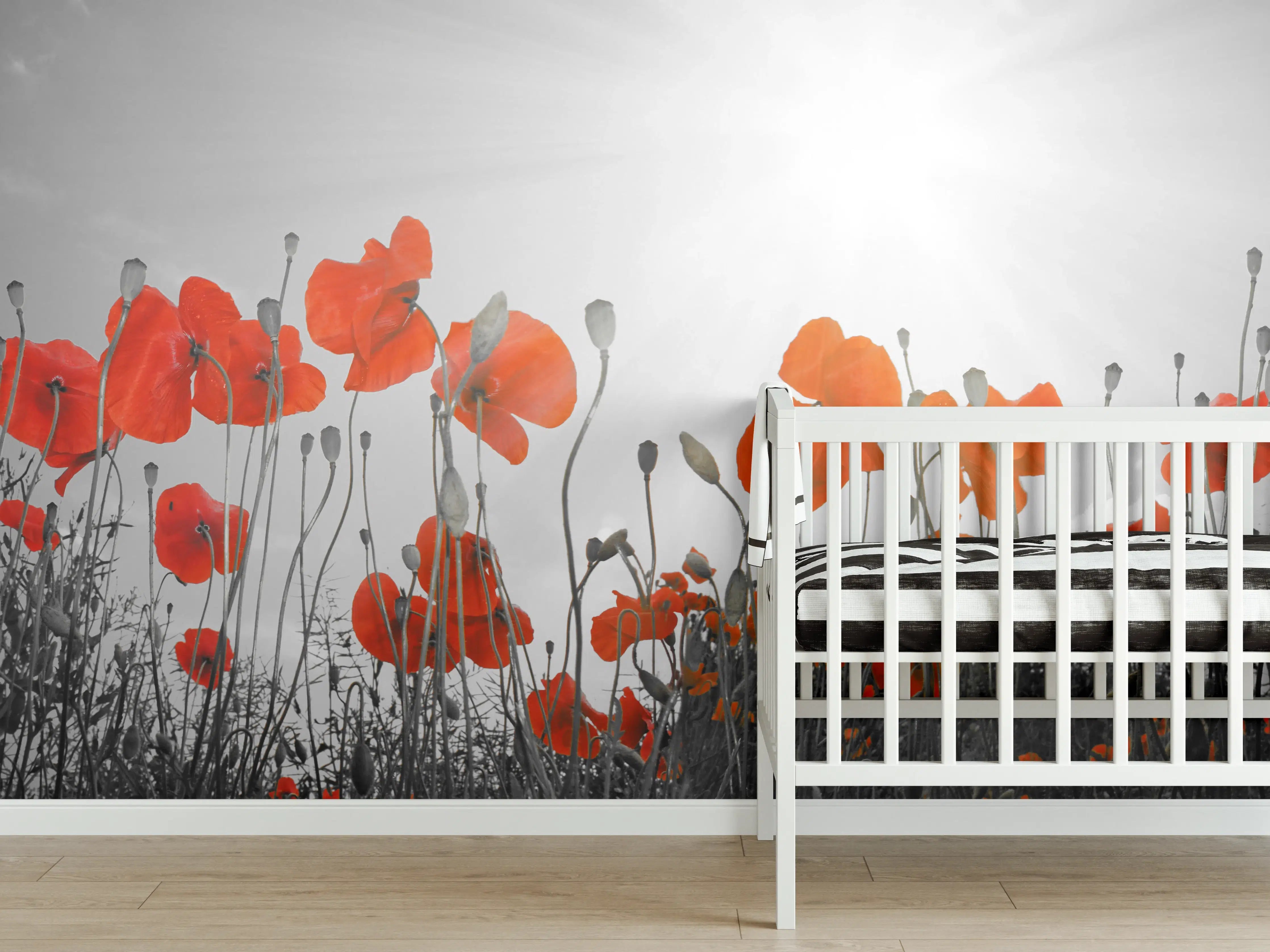 Babyzimmer Wandgestaltung - Grau schimmernde Mohnblüten im Sonnenlicht