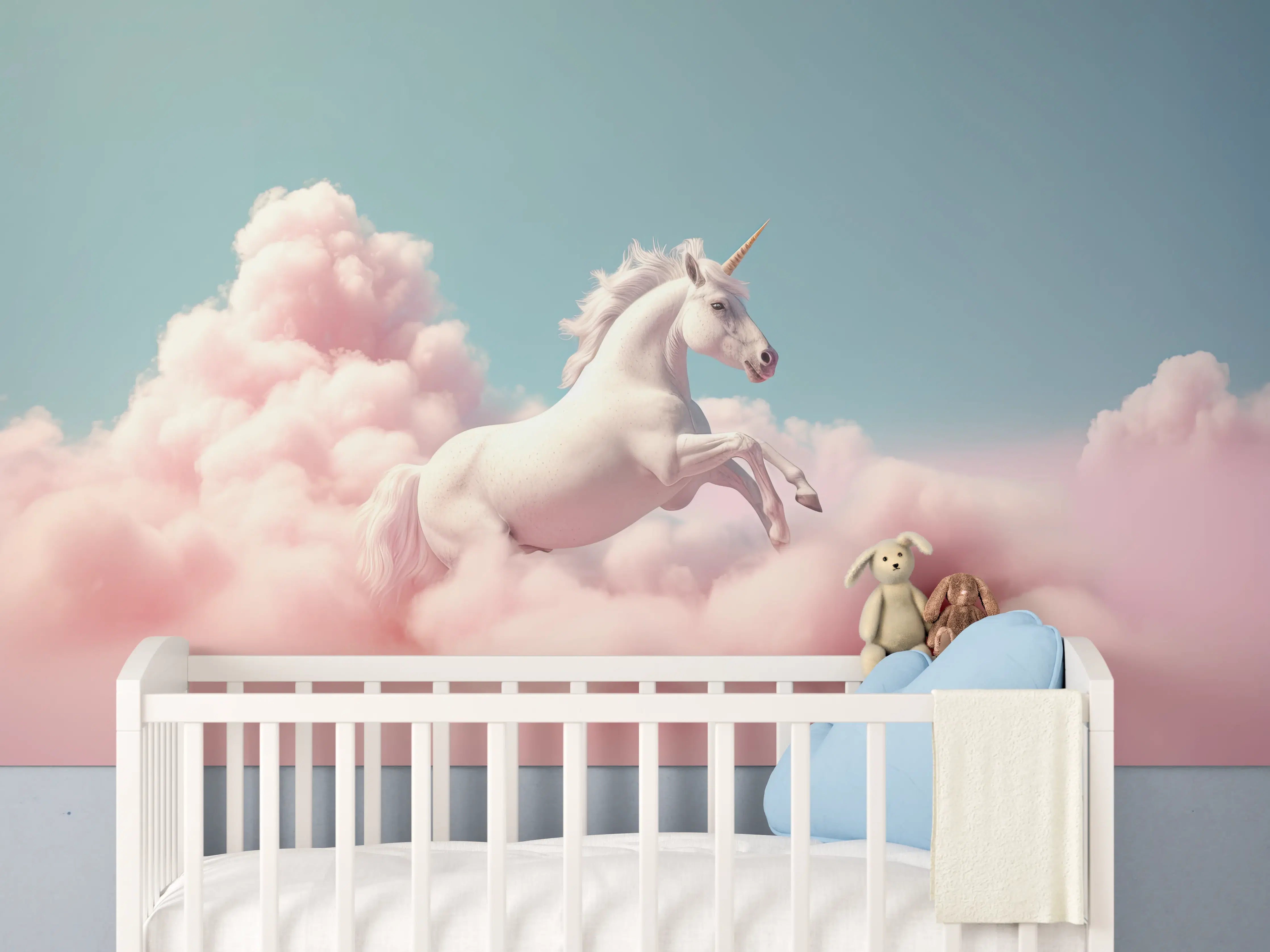 Babyzimmer Wandgestaltung - Grau schimmernder Einhorn-Himmel
