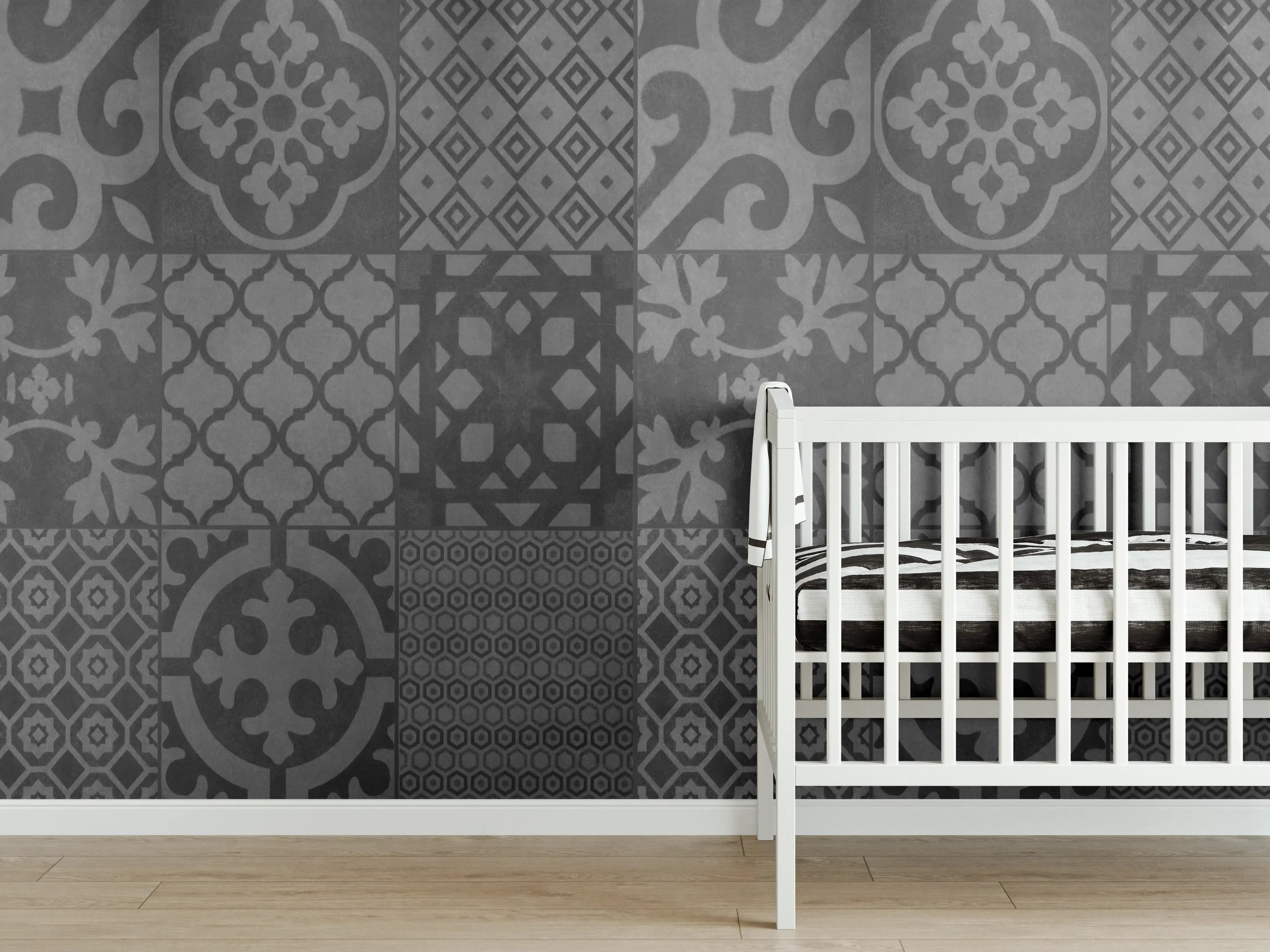 Babyzimmer Wandgestaltung - Grau vintage Fliesen