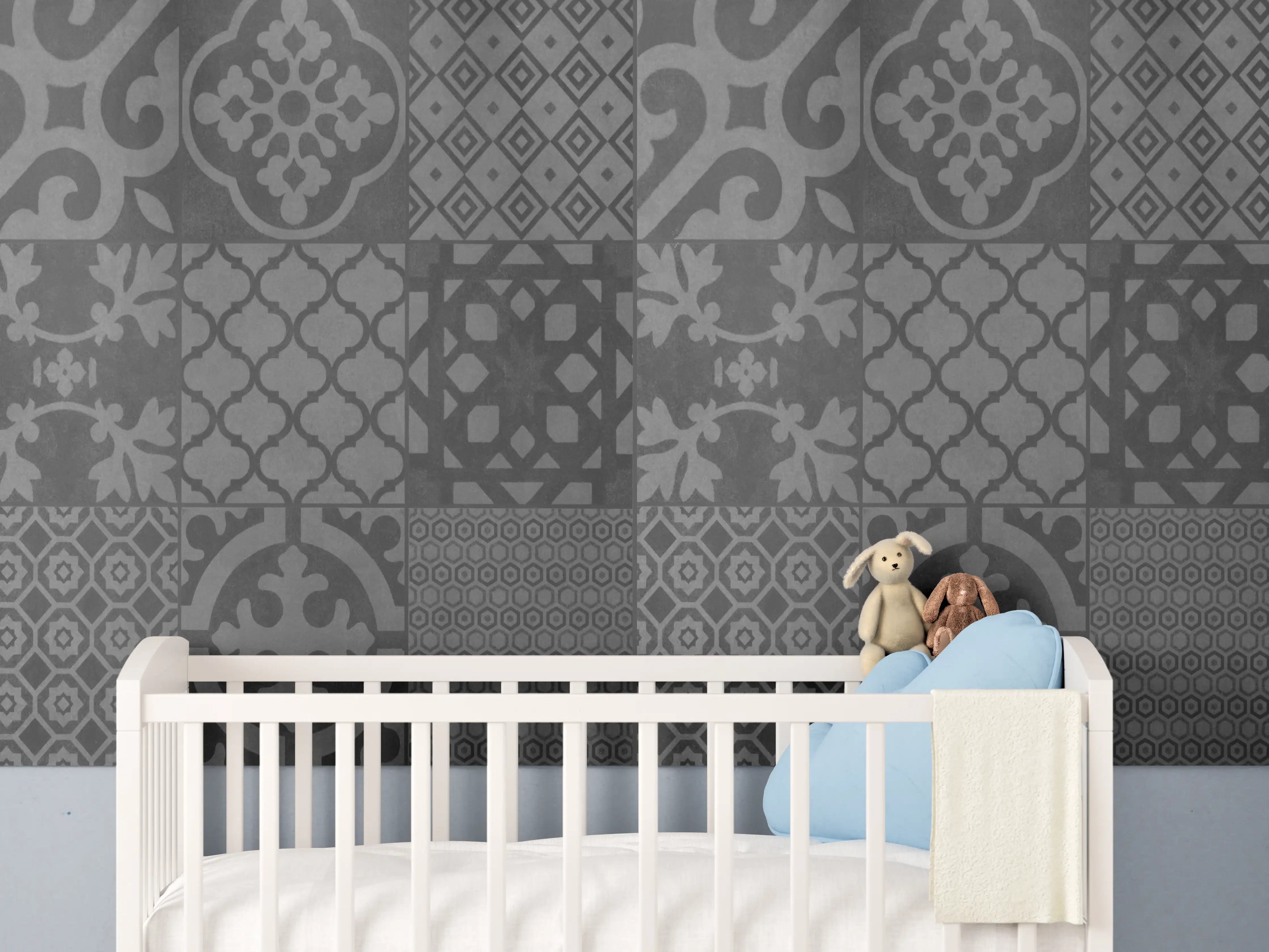 Babyzimmer Wandgestaltung - Grau vintage Fliesen