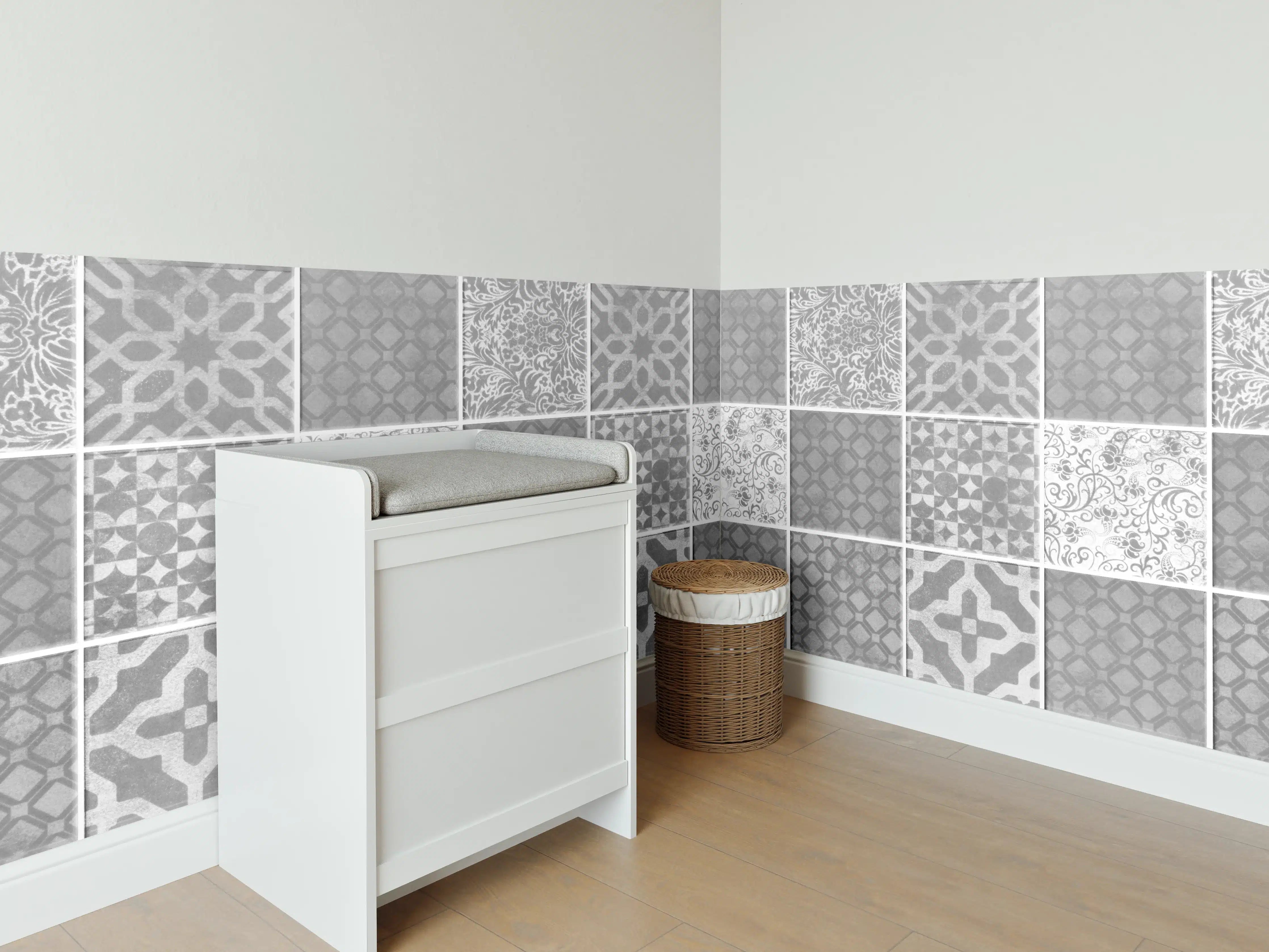 Babyzimmer Wandgestaltung - Grau weiße Vintage Mosaik Textur