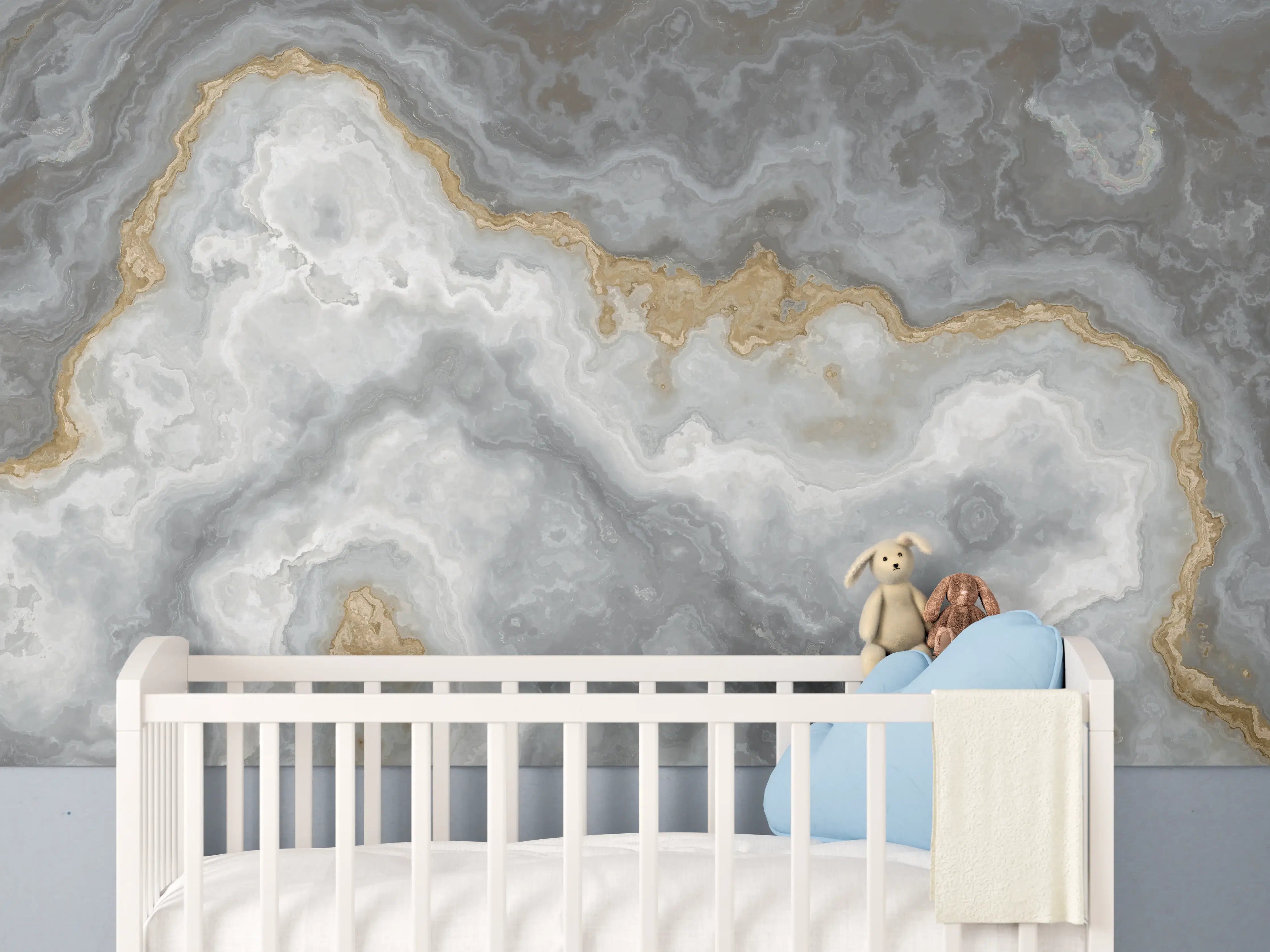 Babyzimmer Wandgestaltung - Grau-weißes Marmormuster