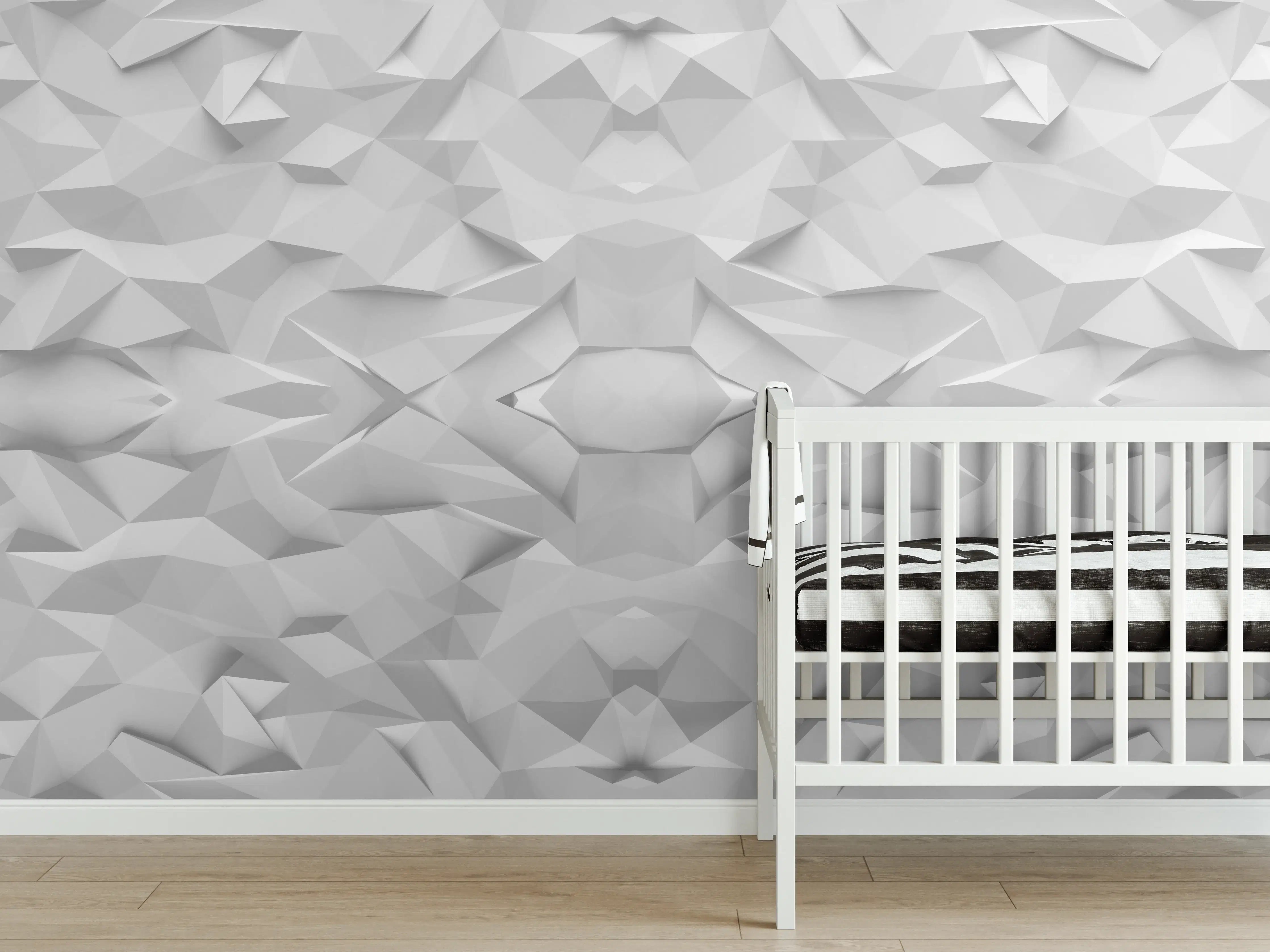 Babyzimmer Wandgestaltung - Graue 3D-Wandkunst in Weiß
