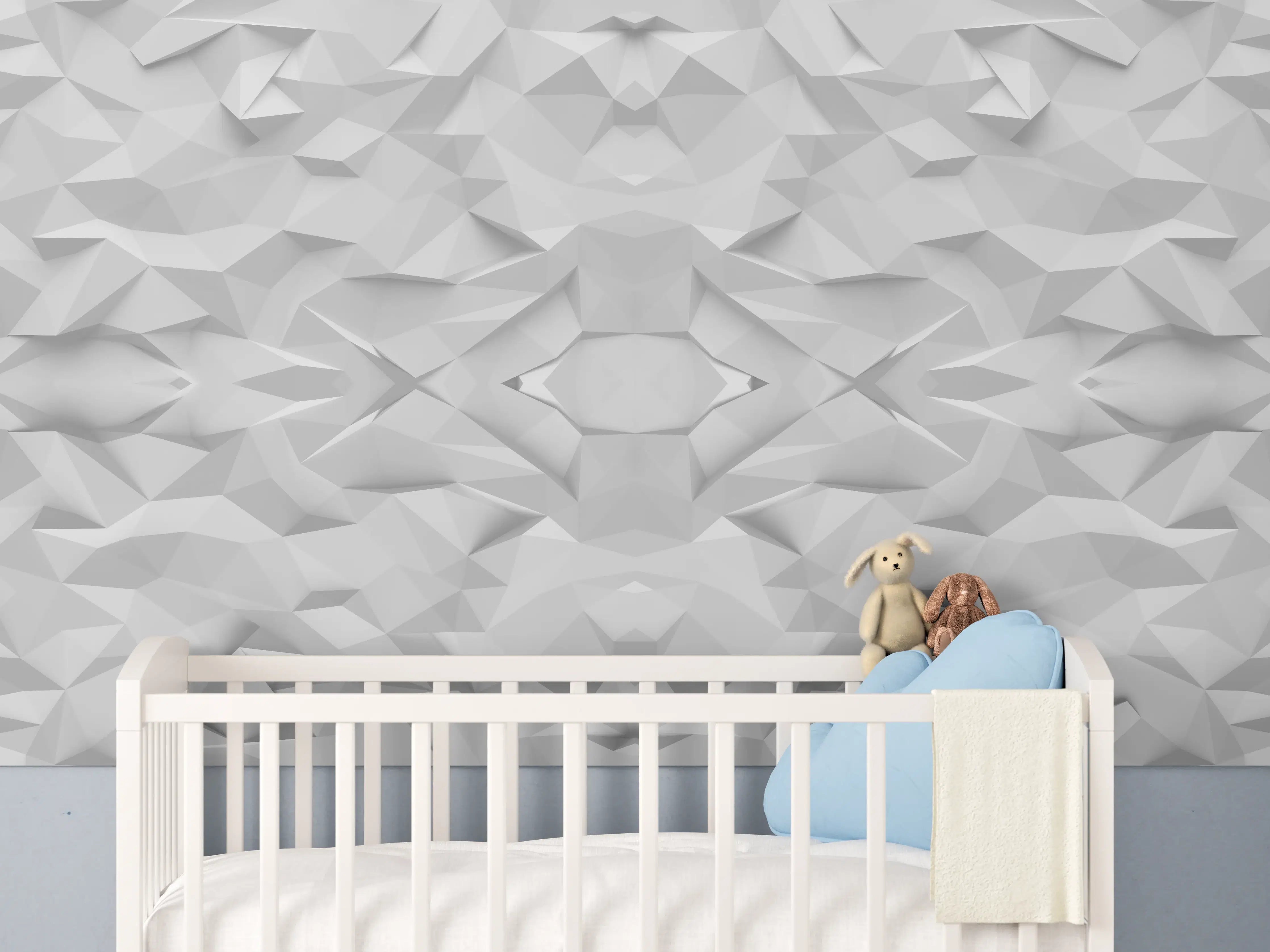 Babyzimmer Wandgestaltung - Graue 3D-Wandkunst in Weiß
