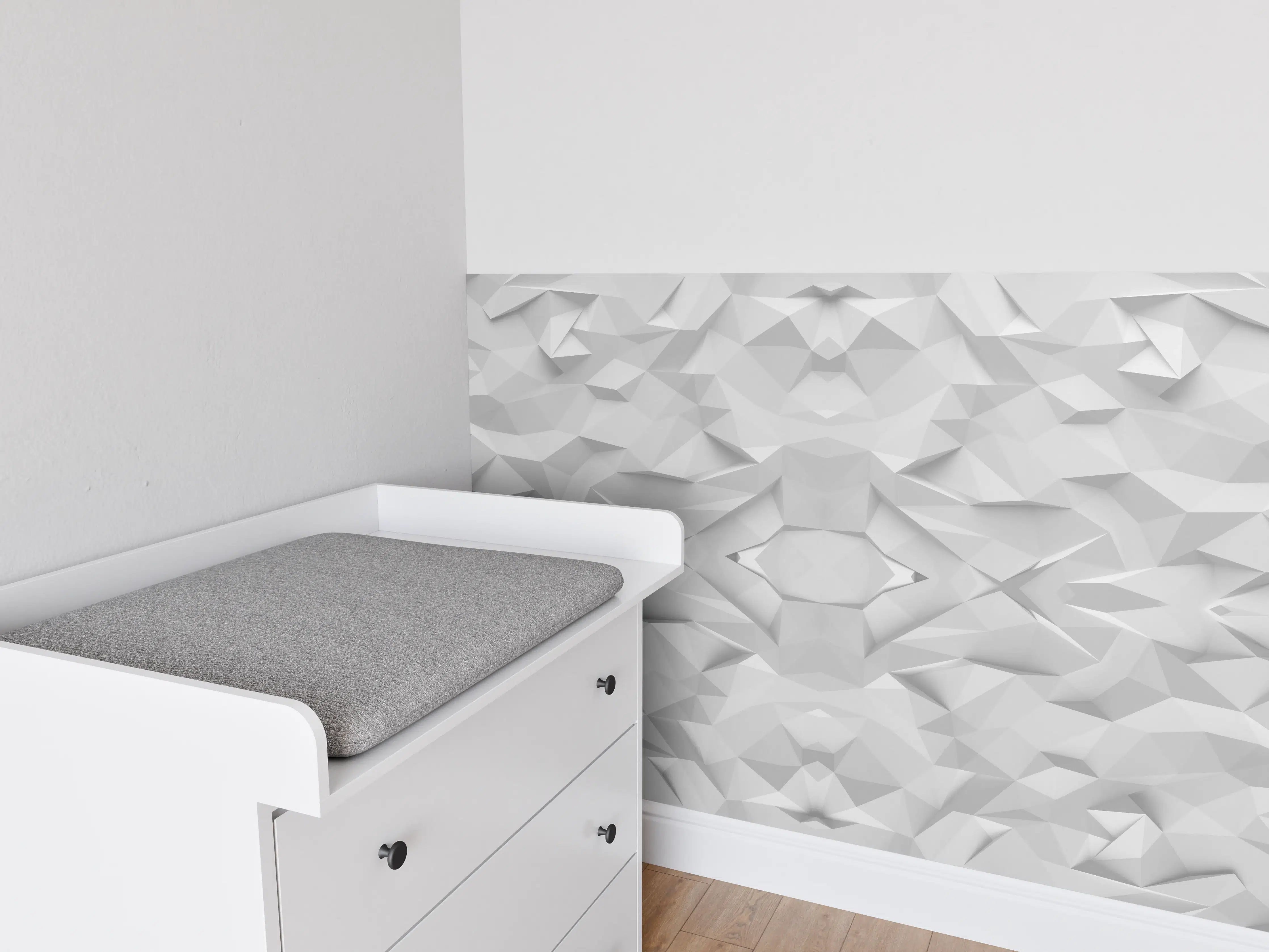Babyzimmer Wandgestaltung - Graue 3D-Wandkunst in Weiß