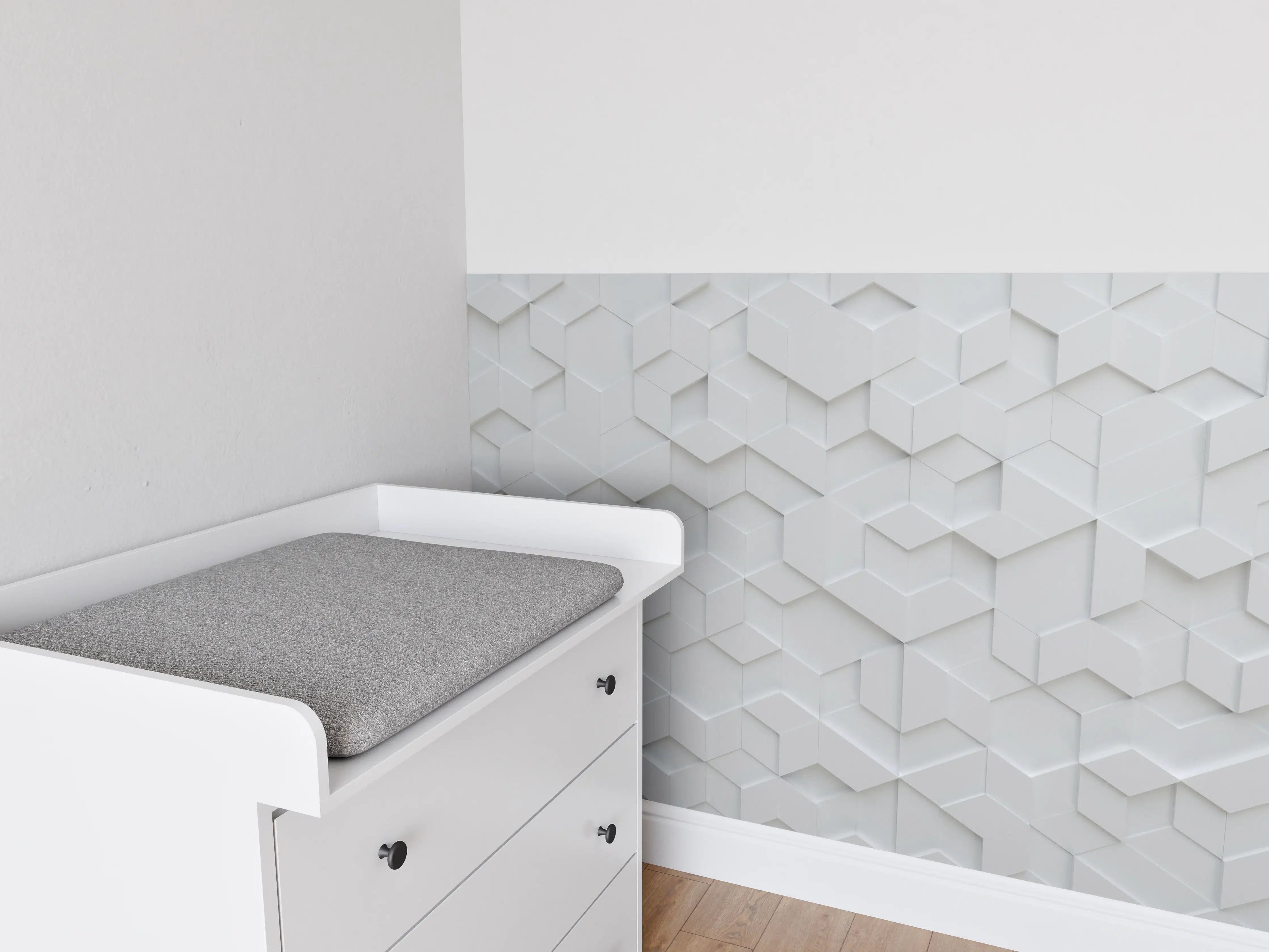 Babyzimmer Wandgestaltung - Graue 3D-Wandpaneele mit geometrischem Muster