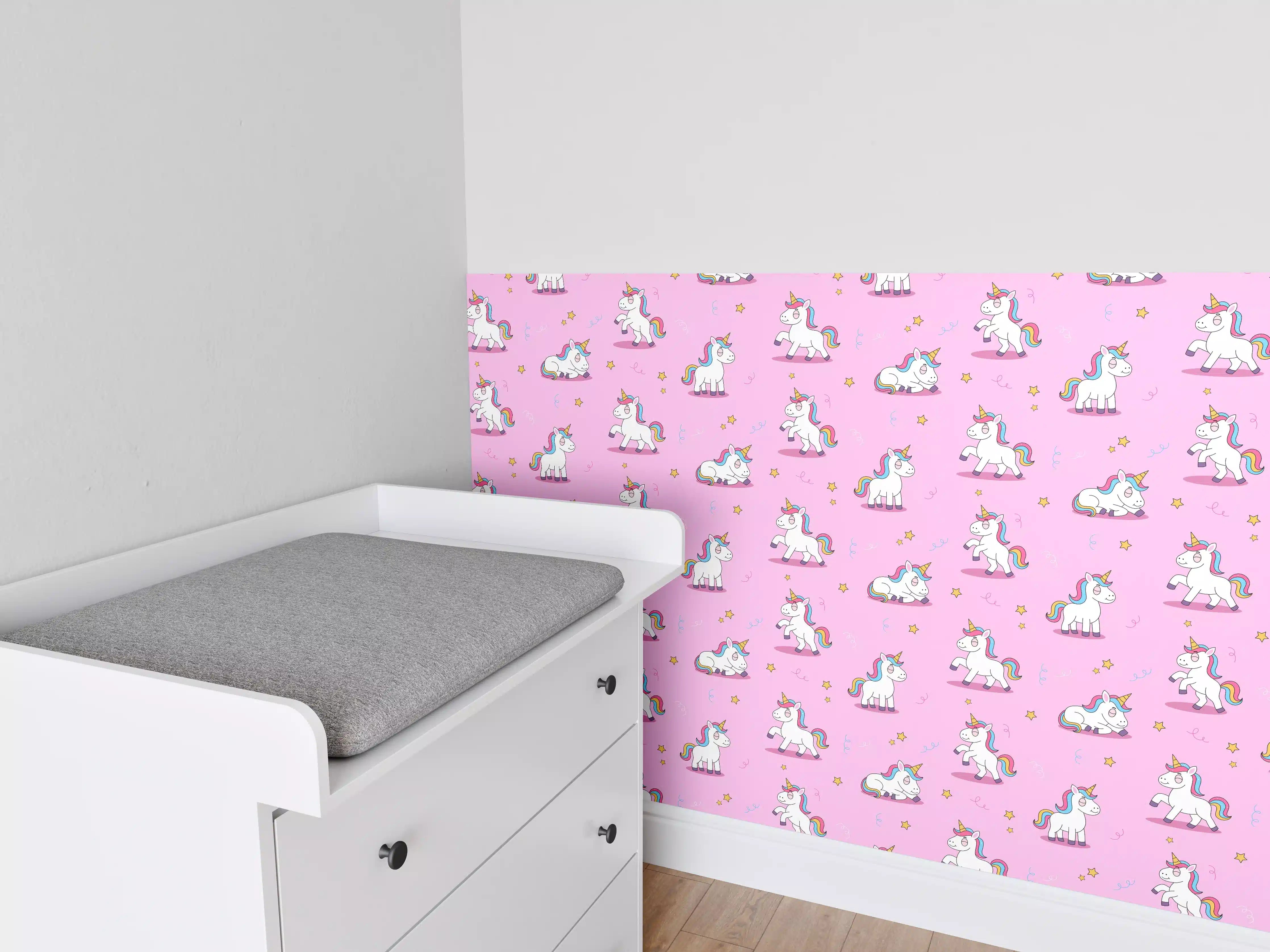 Babyzimmer Wandgestaltung - Graue Einhorn-Magie Wanddeko