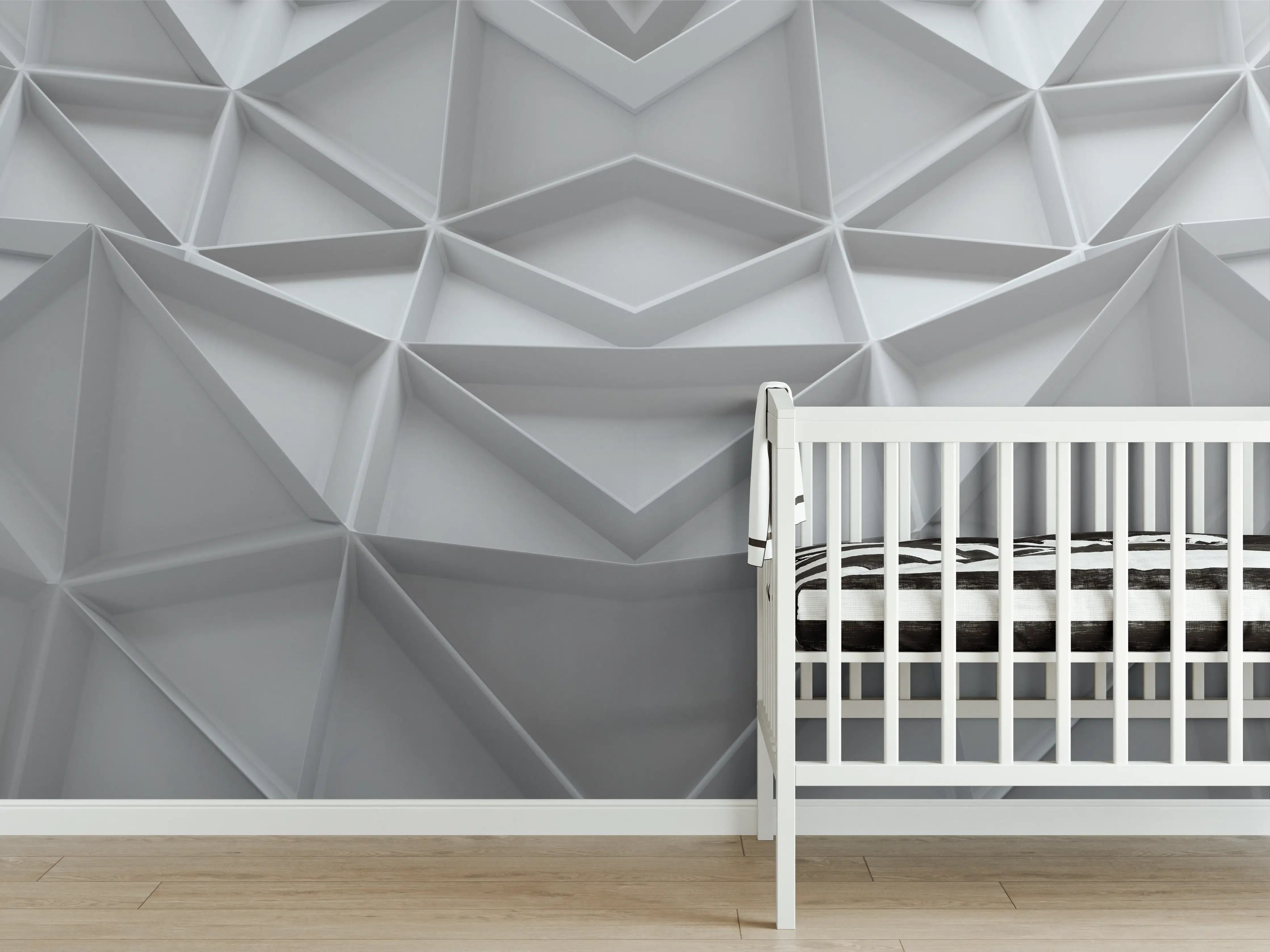Babyzimmer Wandgestaltung - Graue Geometrien auf weißem Hintergrund