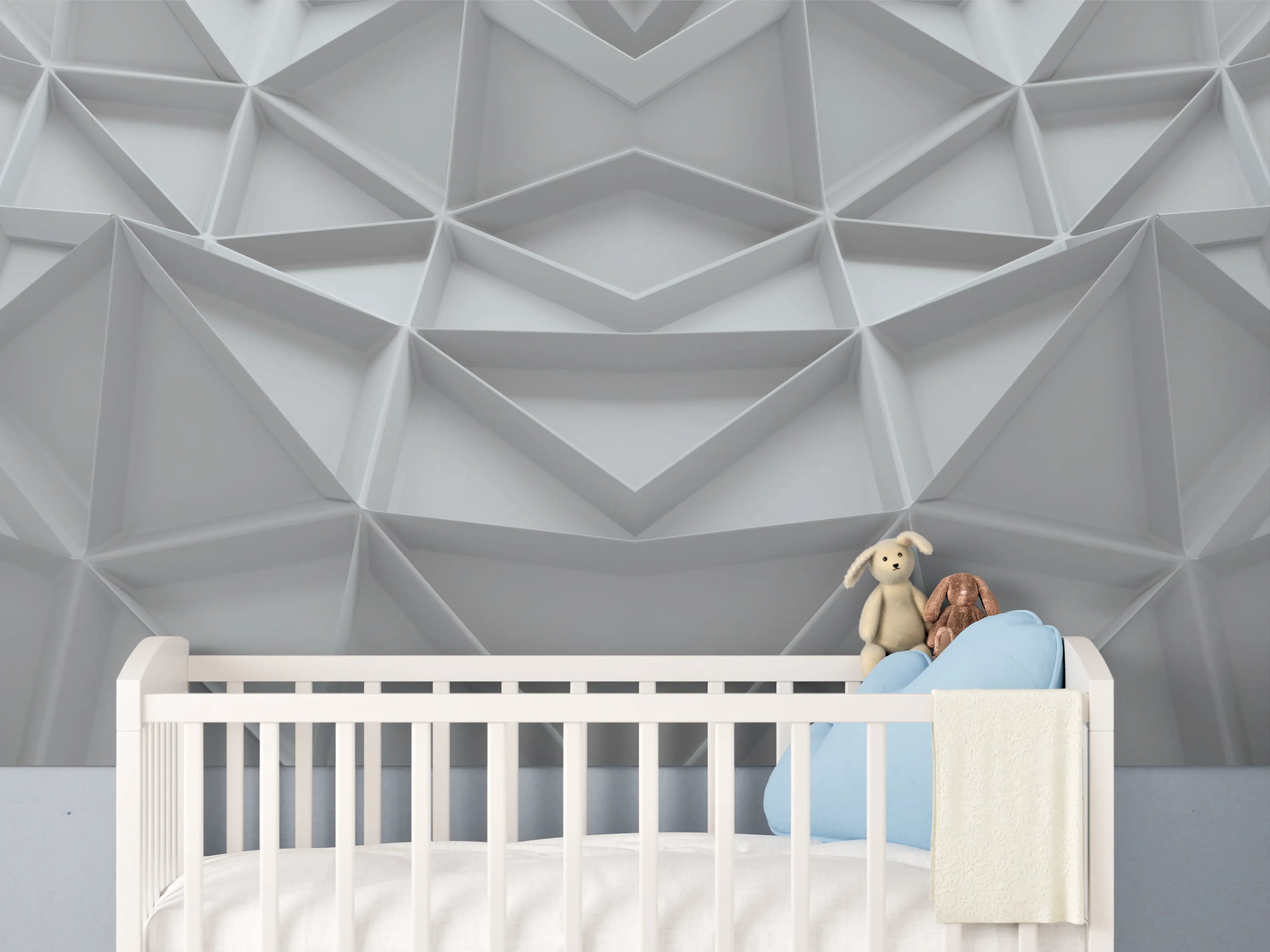 Babyzimmer Wandgestaltung - Graue Geometrien auf weißem Hintergrund