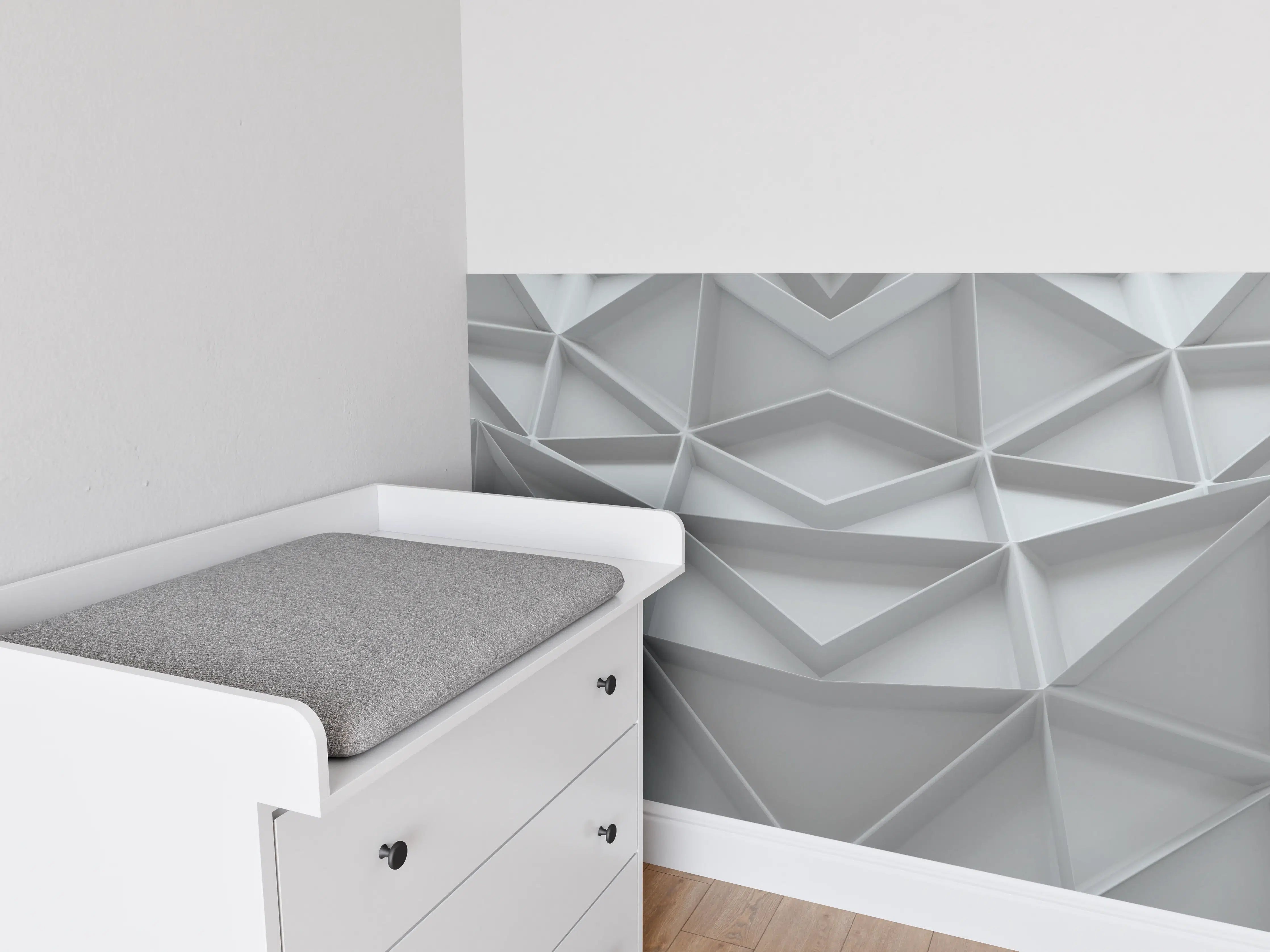 Babyzimmer Wandgestaltung - Graue Geometrien auf weißem Hintergrund