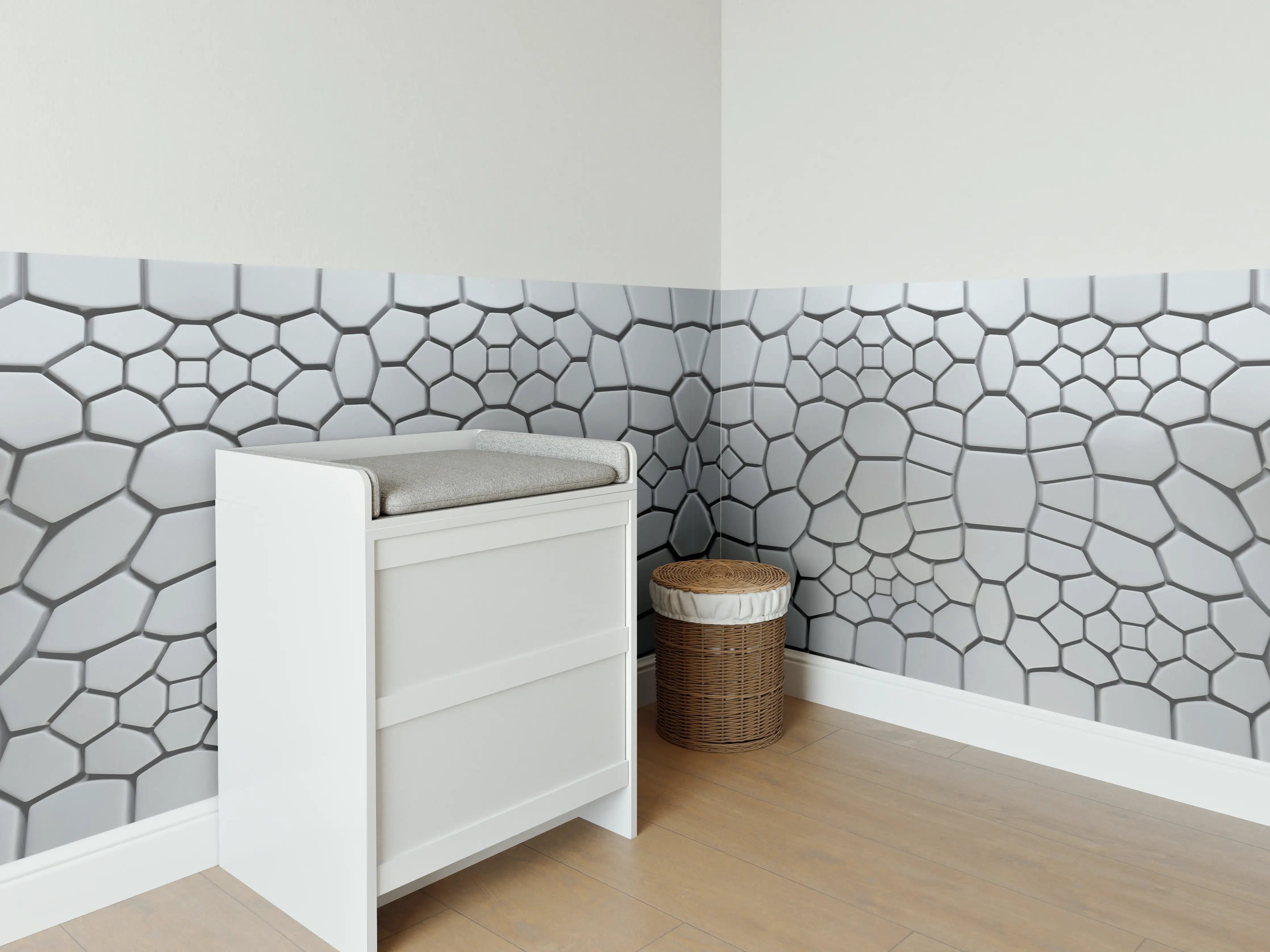 Babyzimmer Wandgestaltung - Graue Geometrien in Weiß