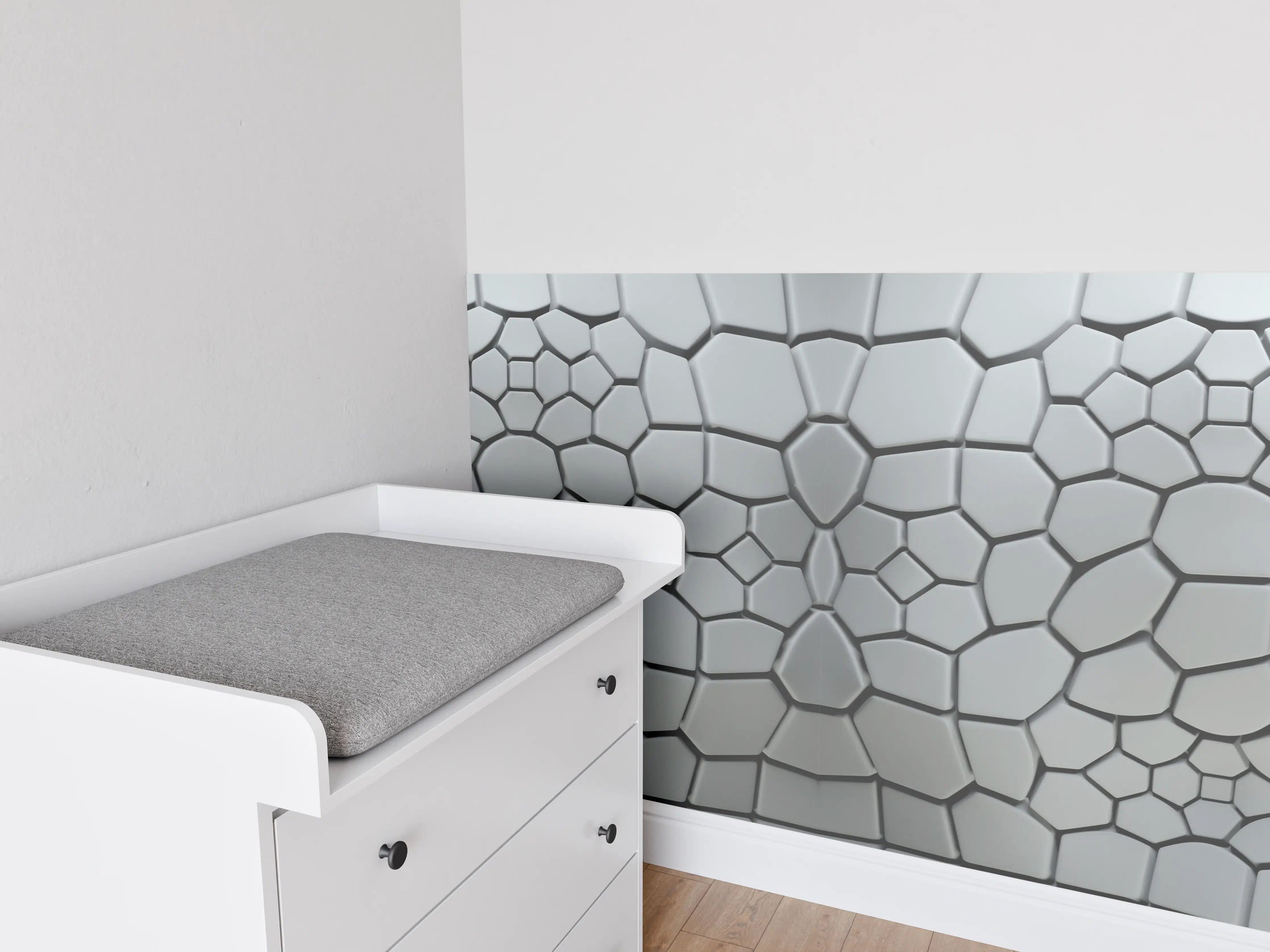Babyzimmer Wandgestaltung - Graue Geometrien in Weiß