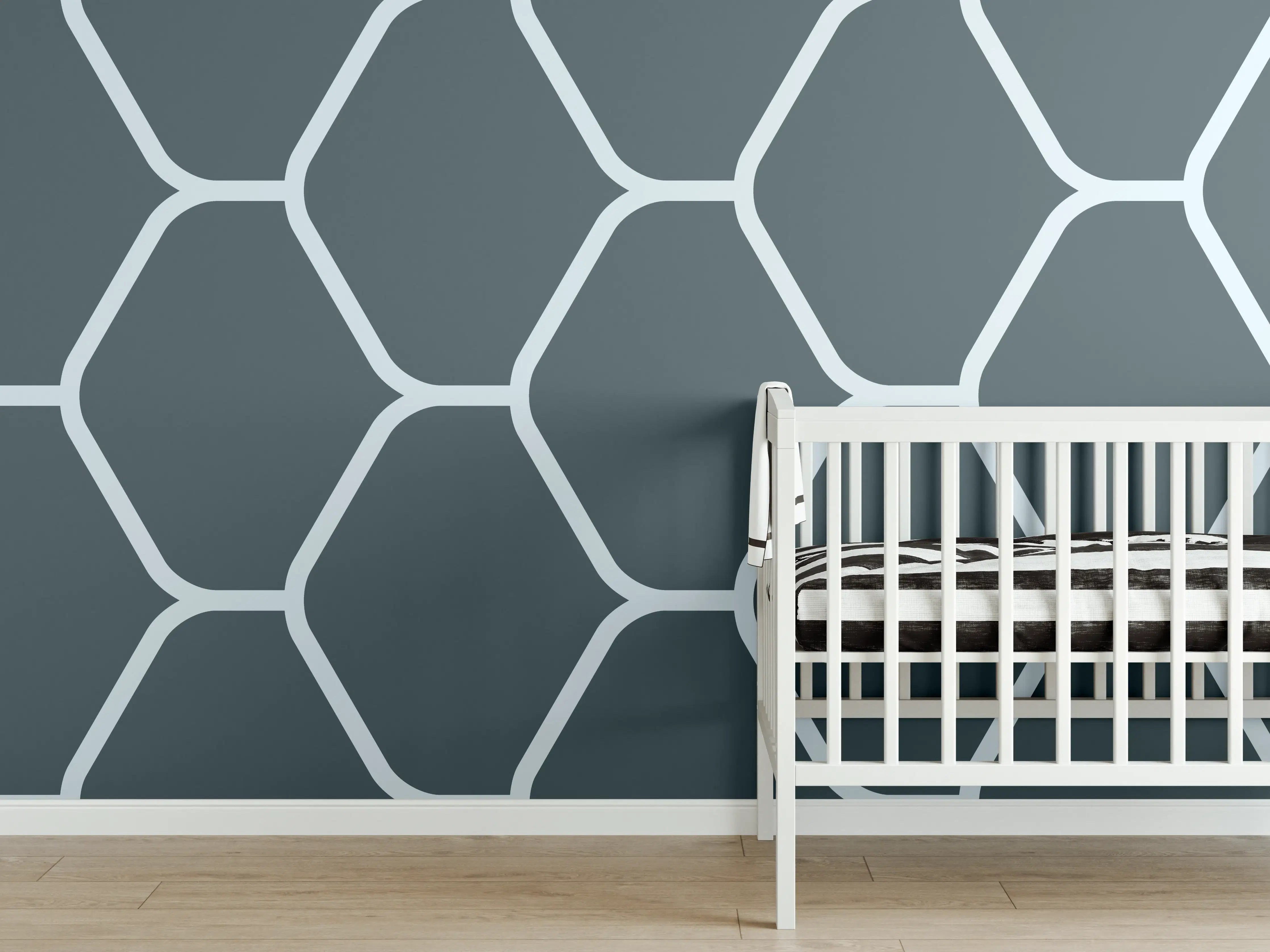 Babyzimmer Wandgestaltung - Graue Hexagon-Muster Tapete