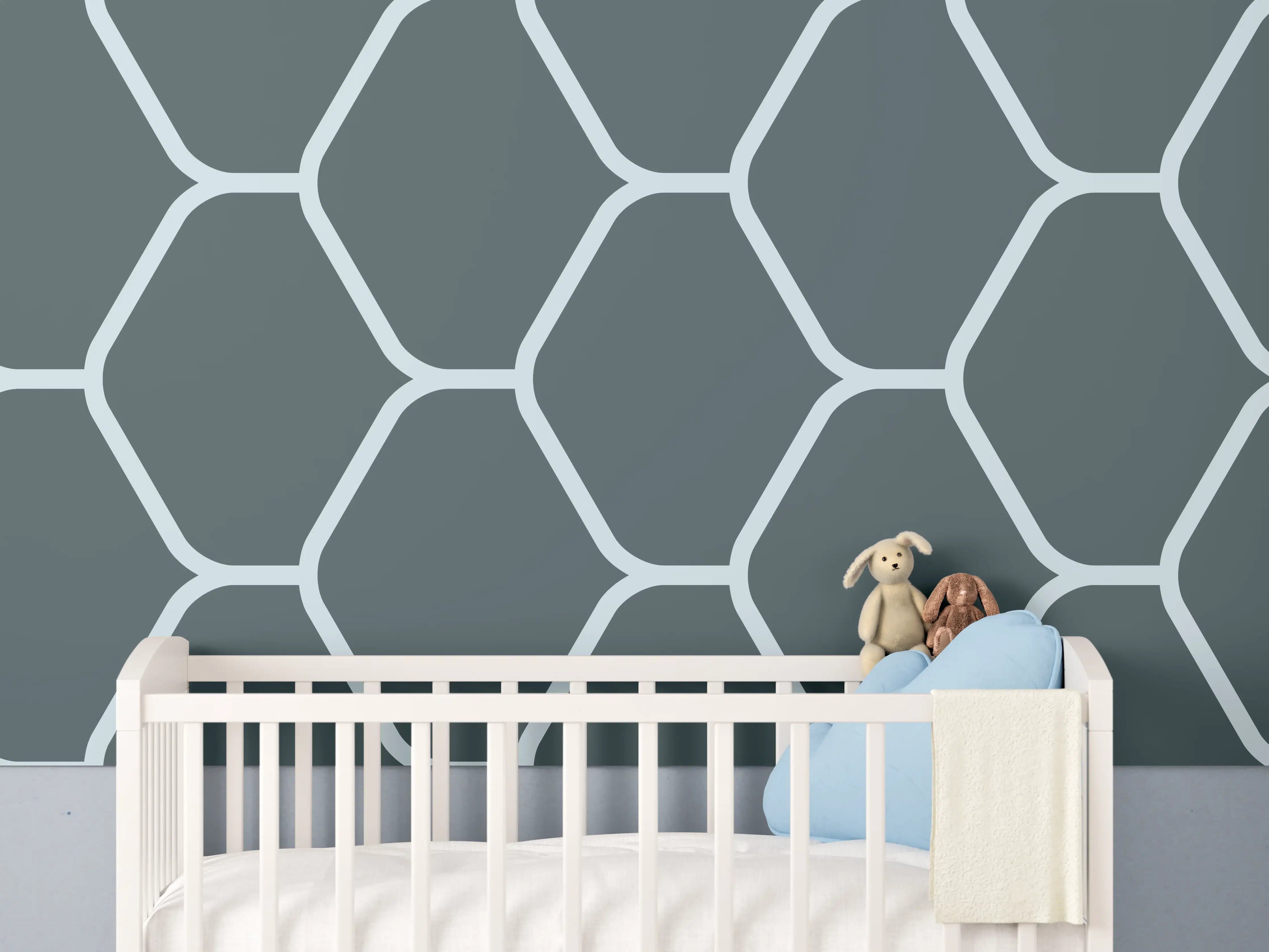 Babyzimmer Wandgestaltung - Graue Hexagon-Muster Tapete