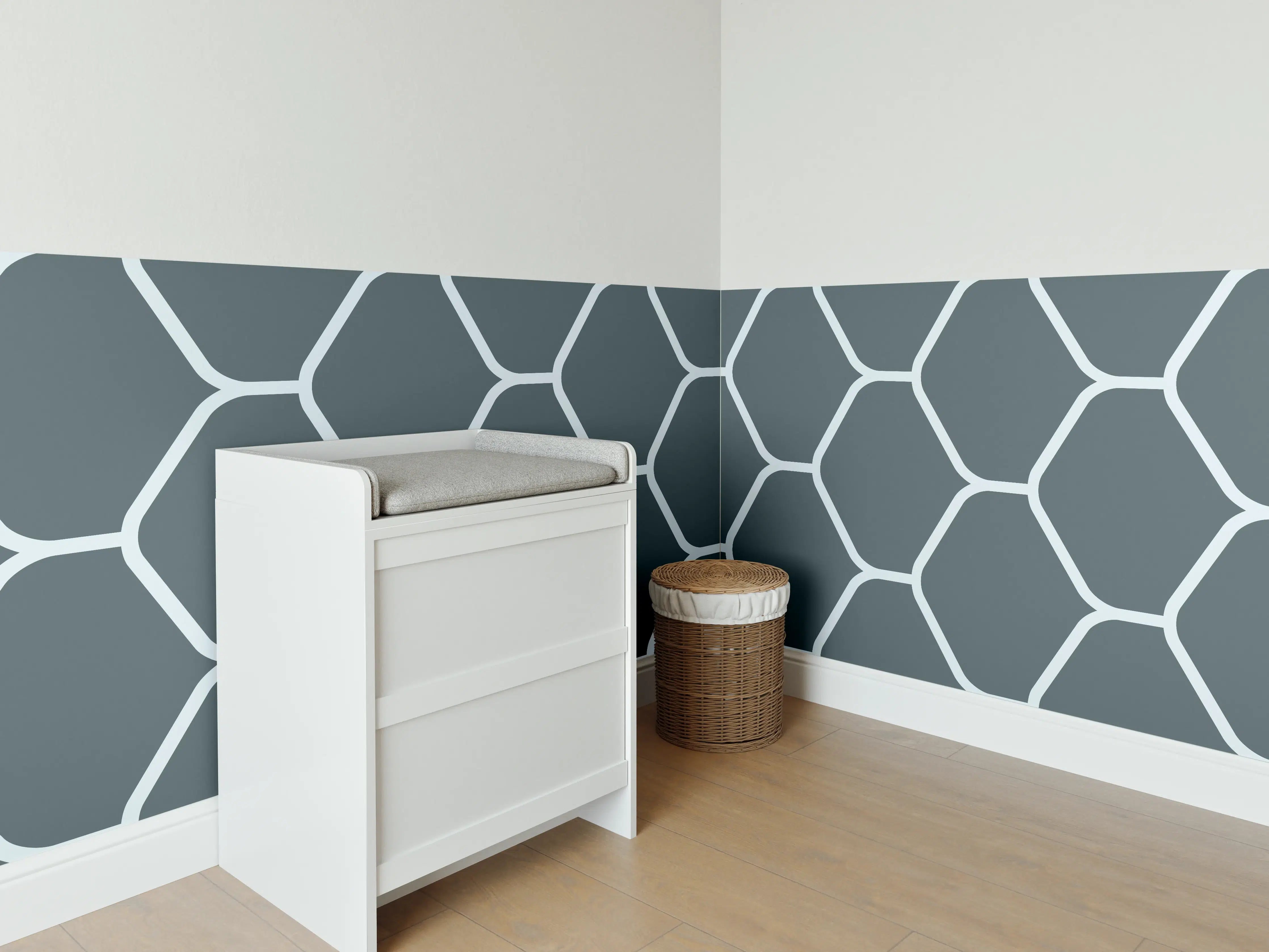 Babyzimmer Wandgestaltung - Graue Hexagon-Muster Tapete