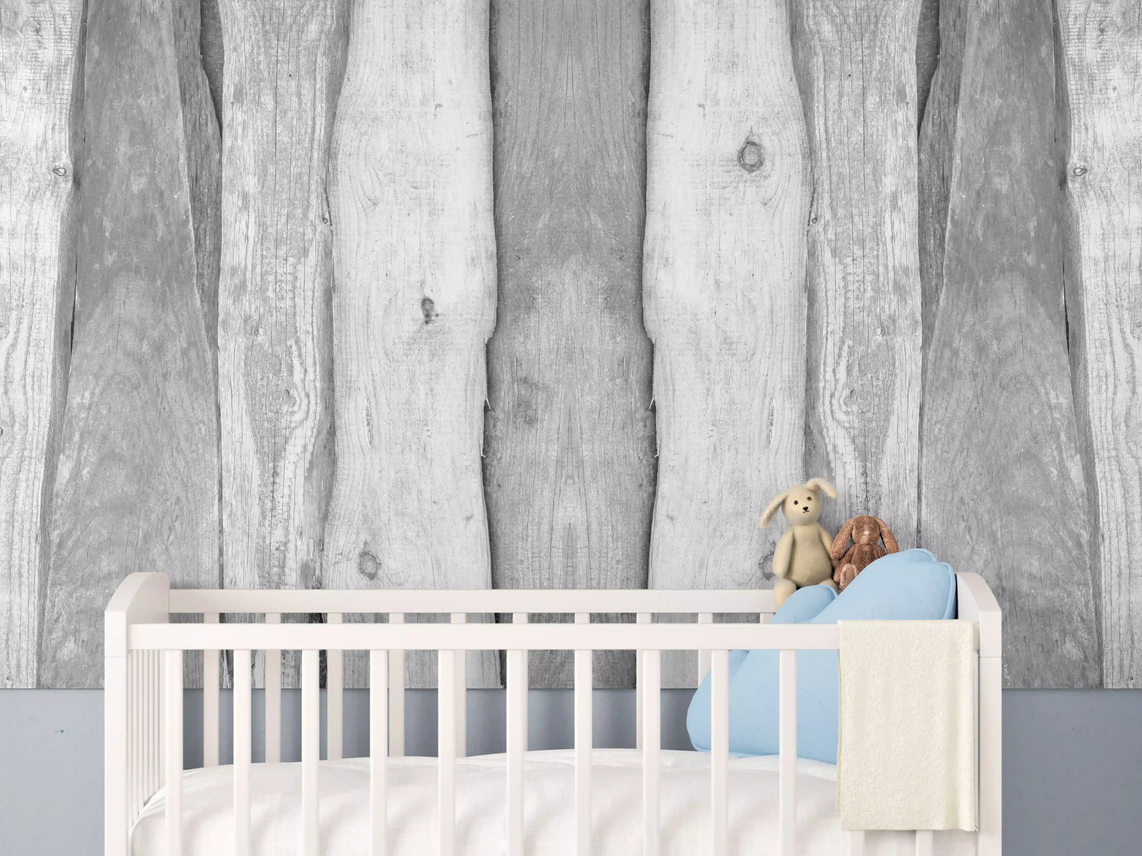 Babyzimmer Wandgestaltung - Graue Holzimitat-Wandpaneele