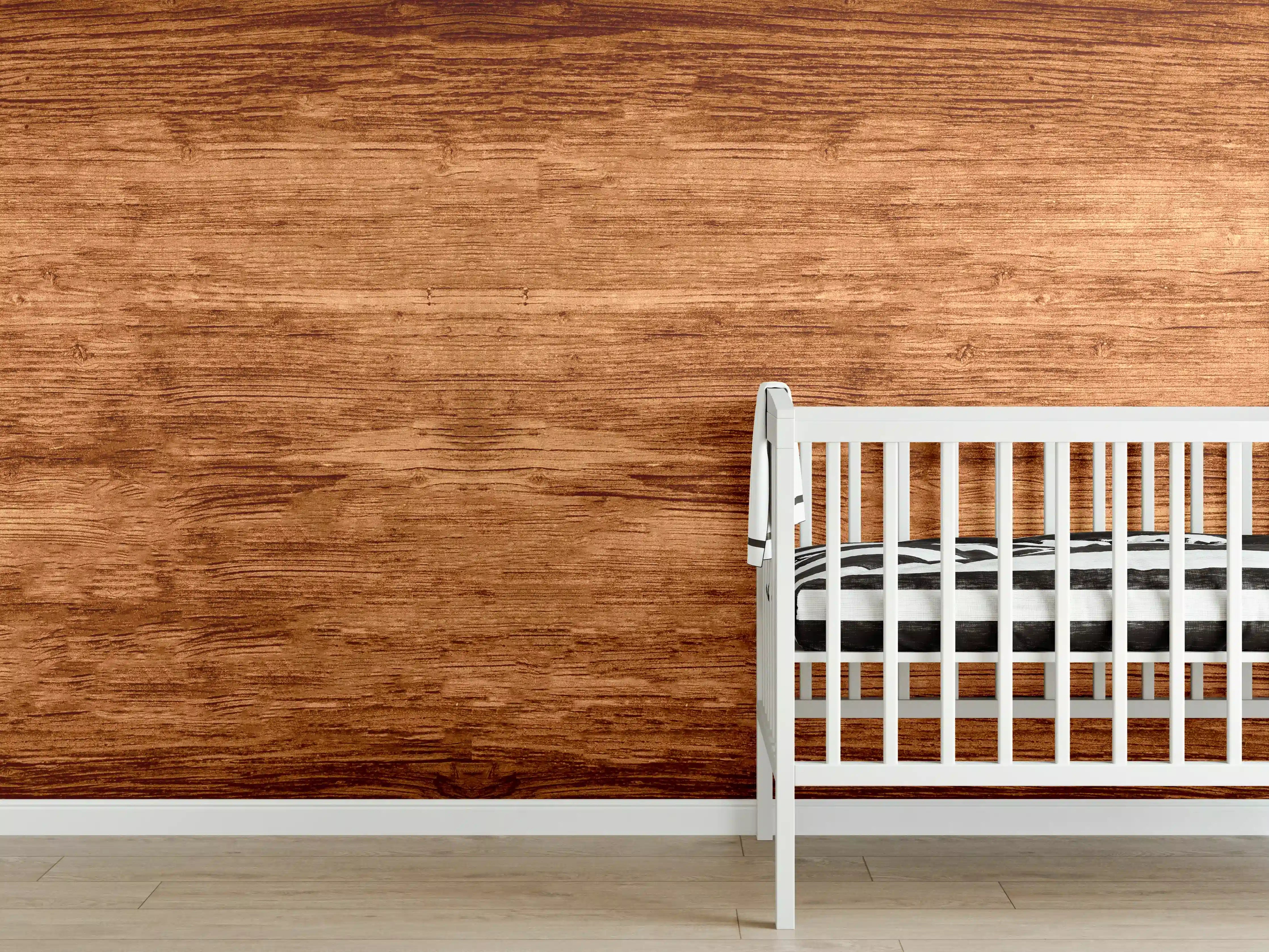 Babyzimmer Wandgestaltung - Graue Holzoptik mit warmen Akzenten