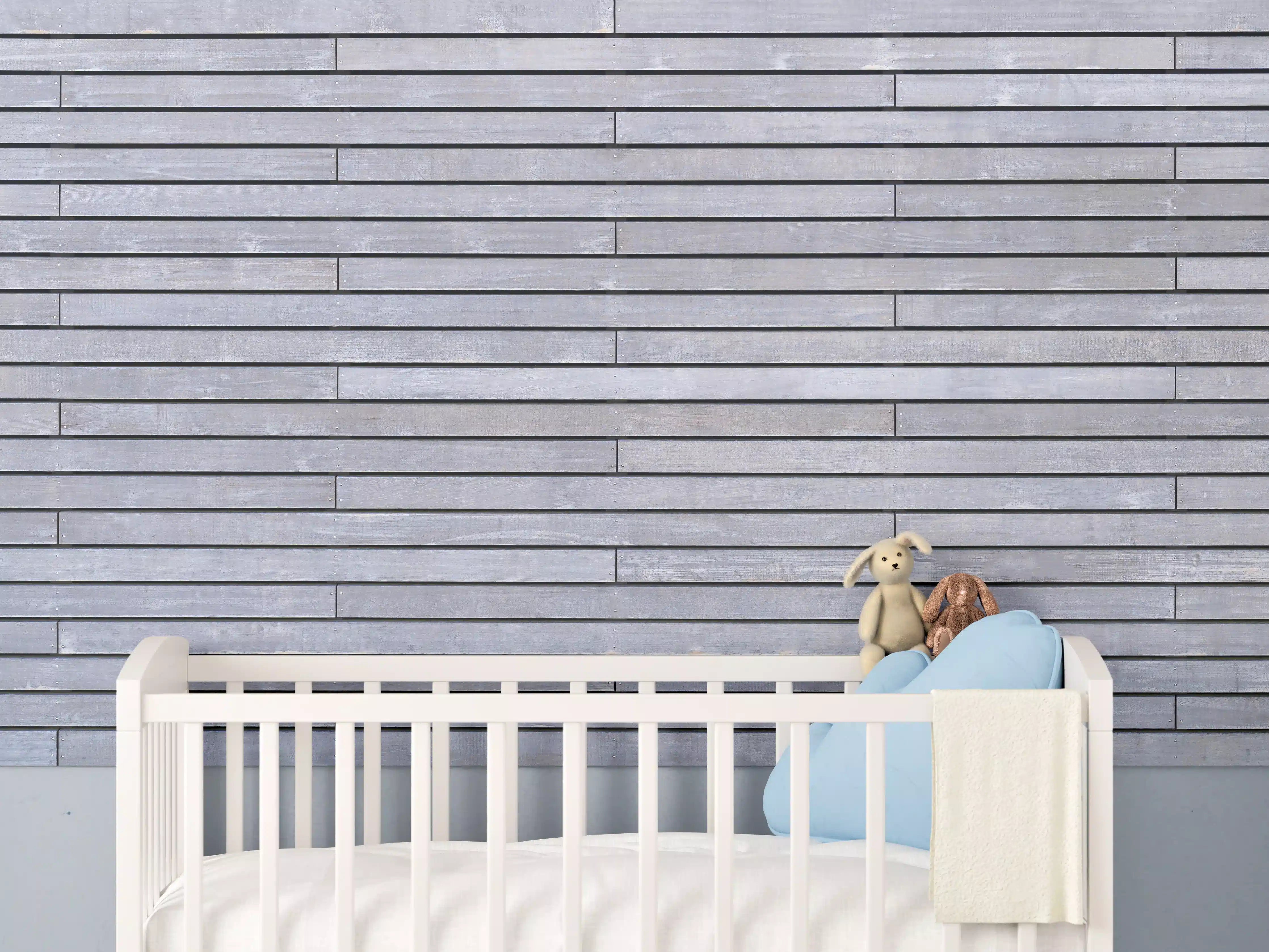 Babyzimmer Wandgestaltung - Graue Holzverkleidung