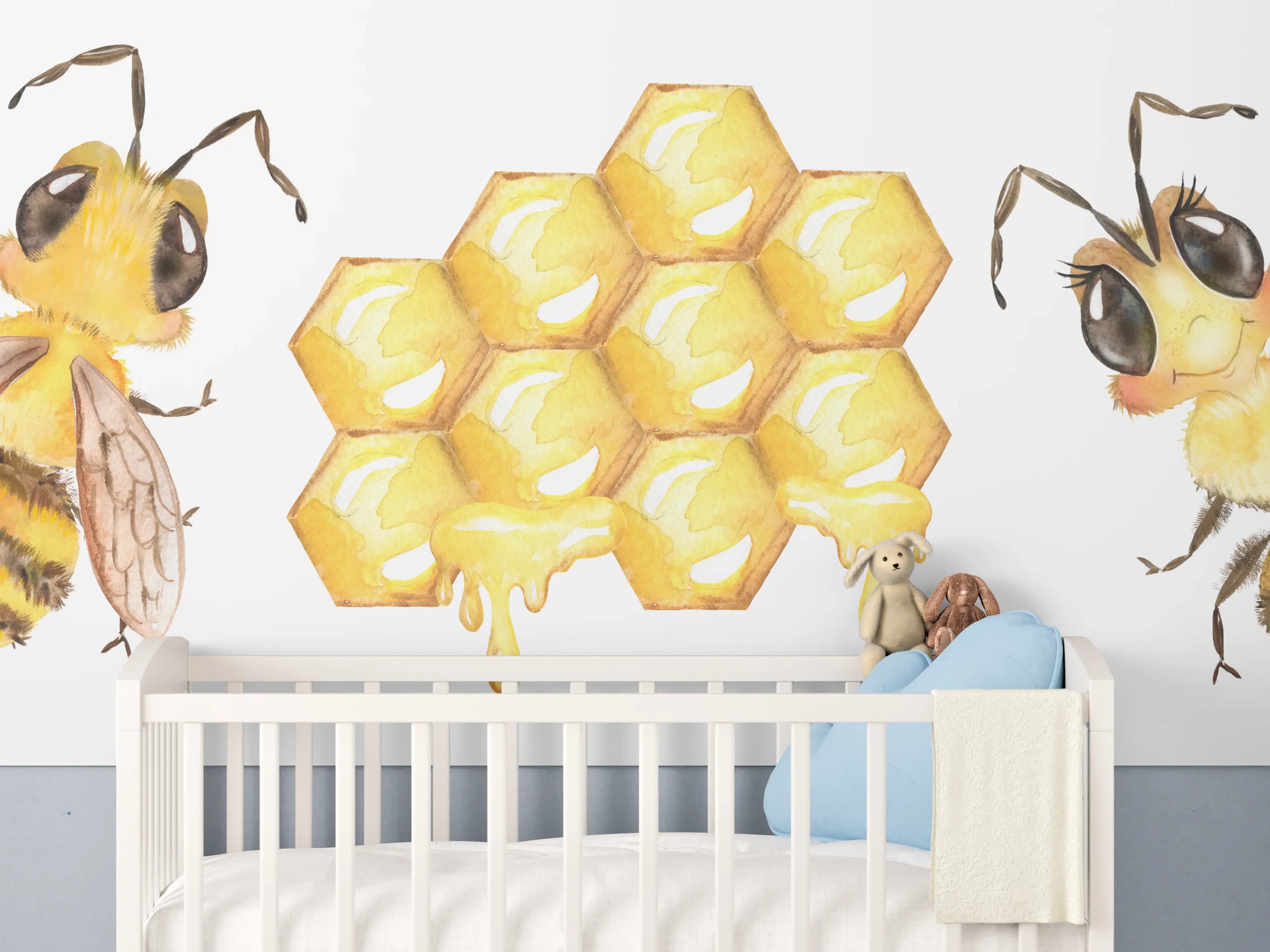 Babyzimmer Wandgestaltung - Graue Honigwabe im weißen Licht
