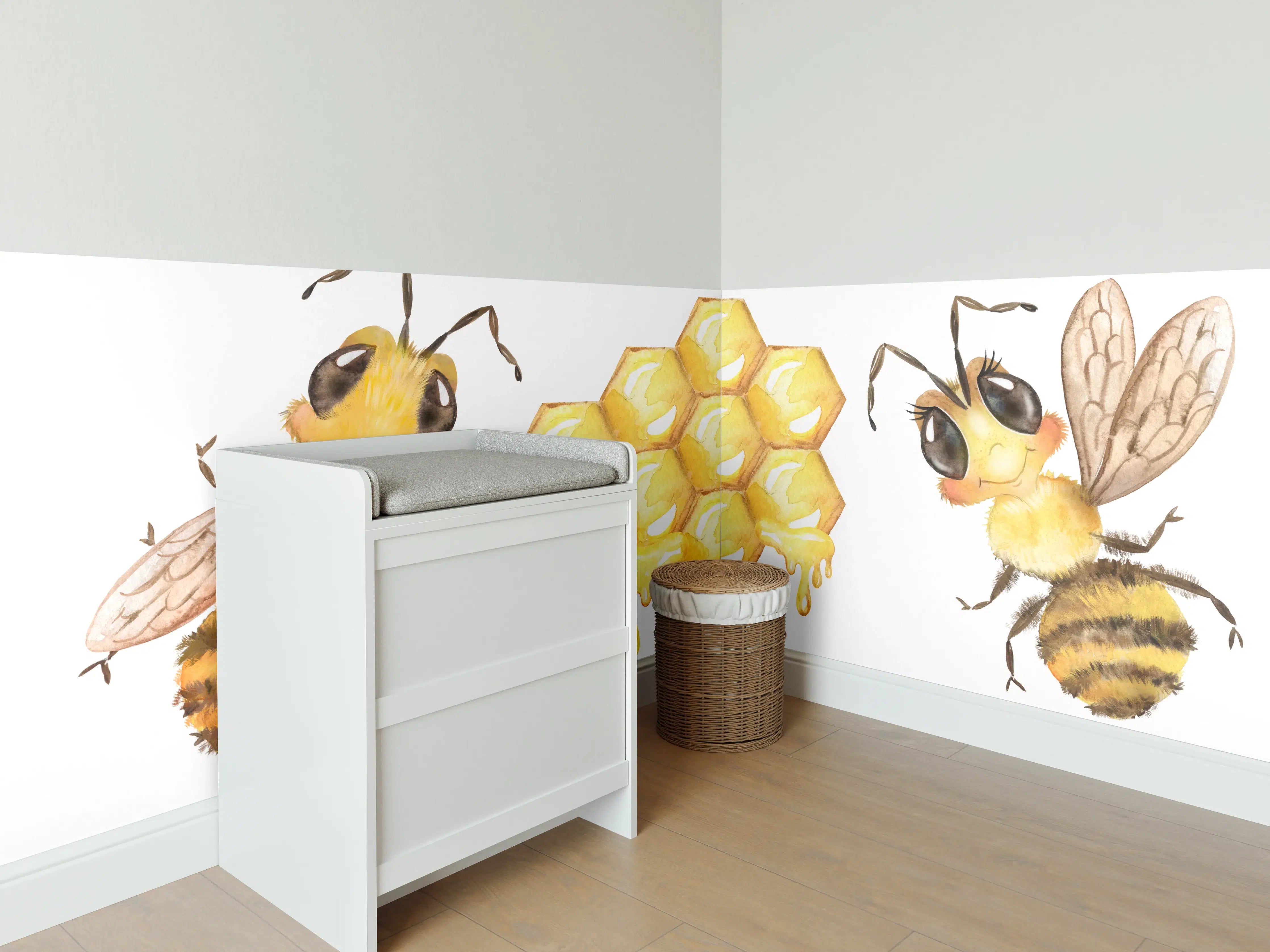 Babyzimmer Wandgestaltung - Graue Honigwabe im weißen Licht