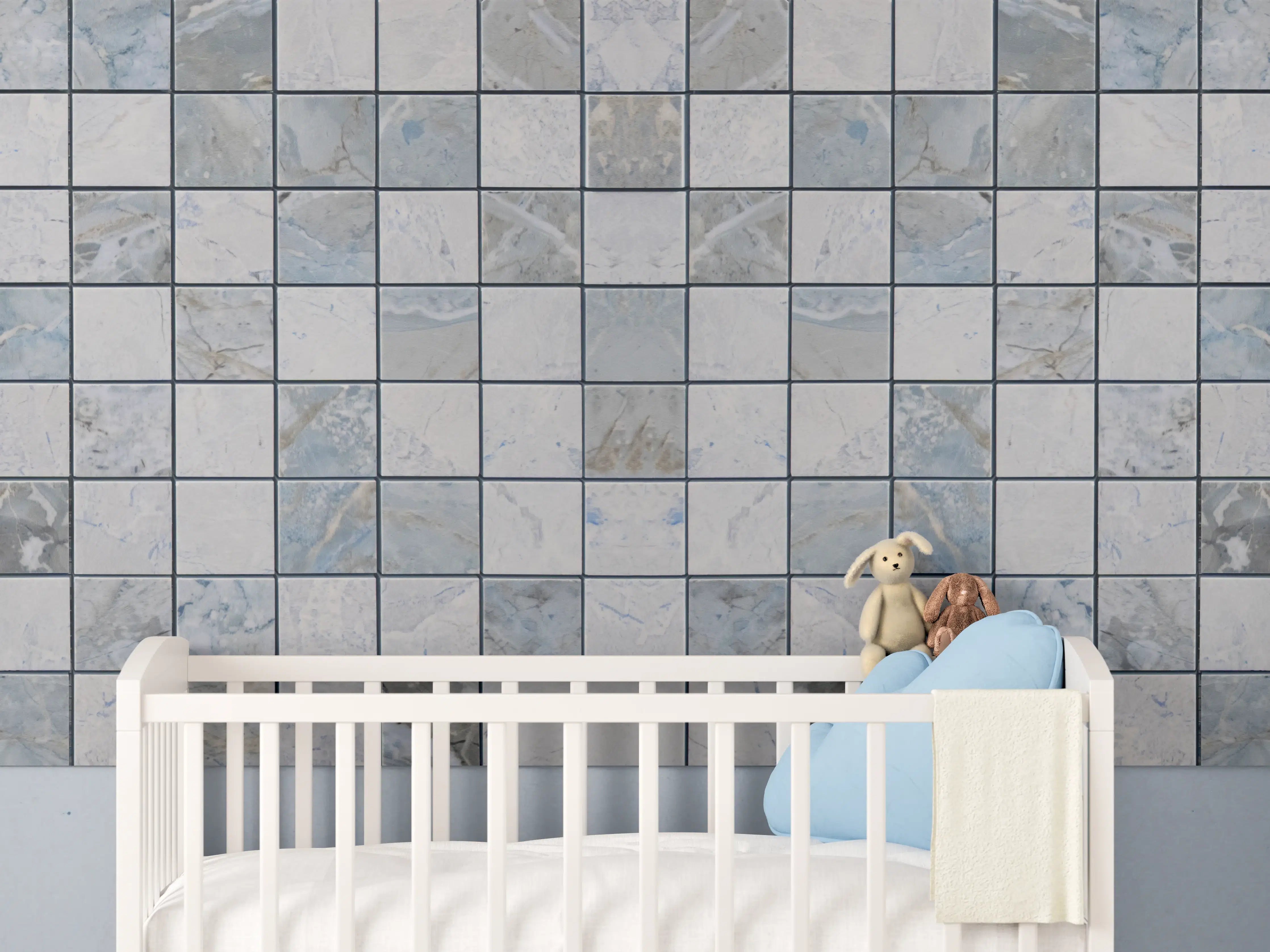 Babyzimmer Wandgestaltung - Graue Mosaikfliesen mit Steineffekt