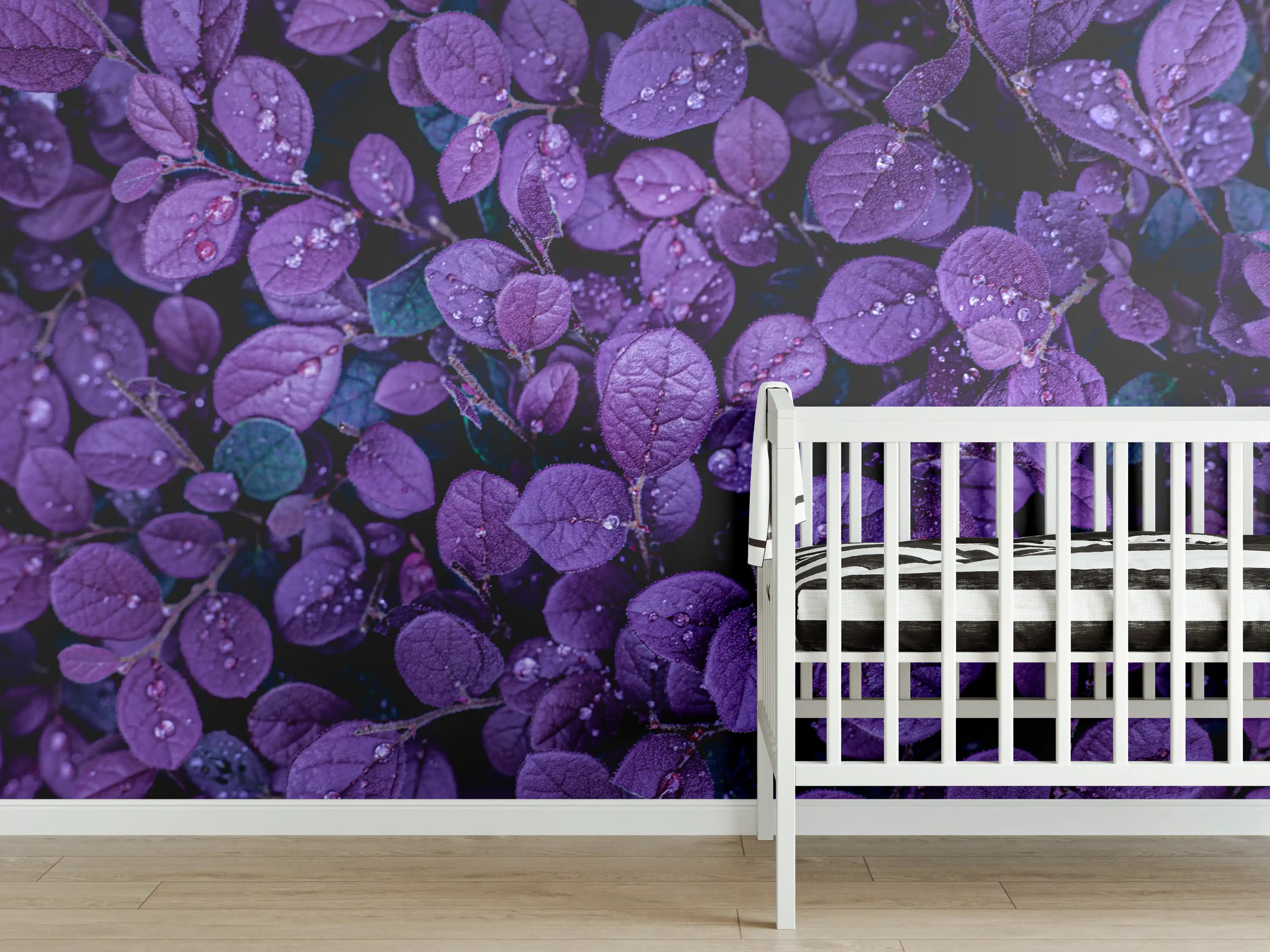 Babyzimmer Wandgestaltung - Graue Schatten auf blassgrünen Blättern