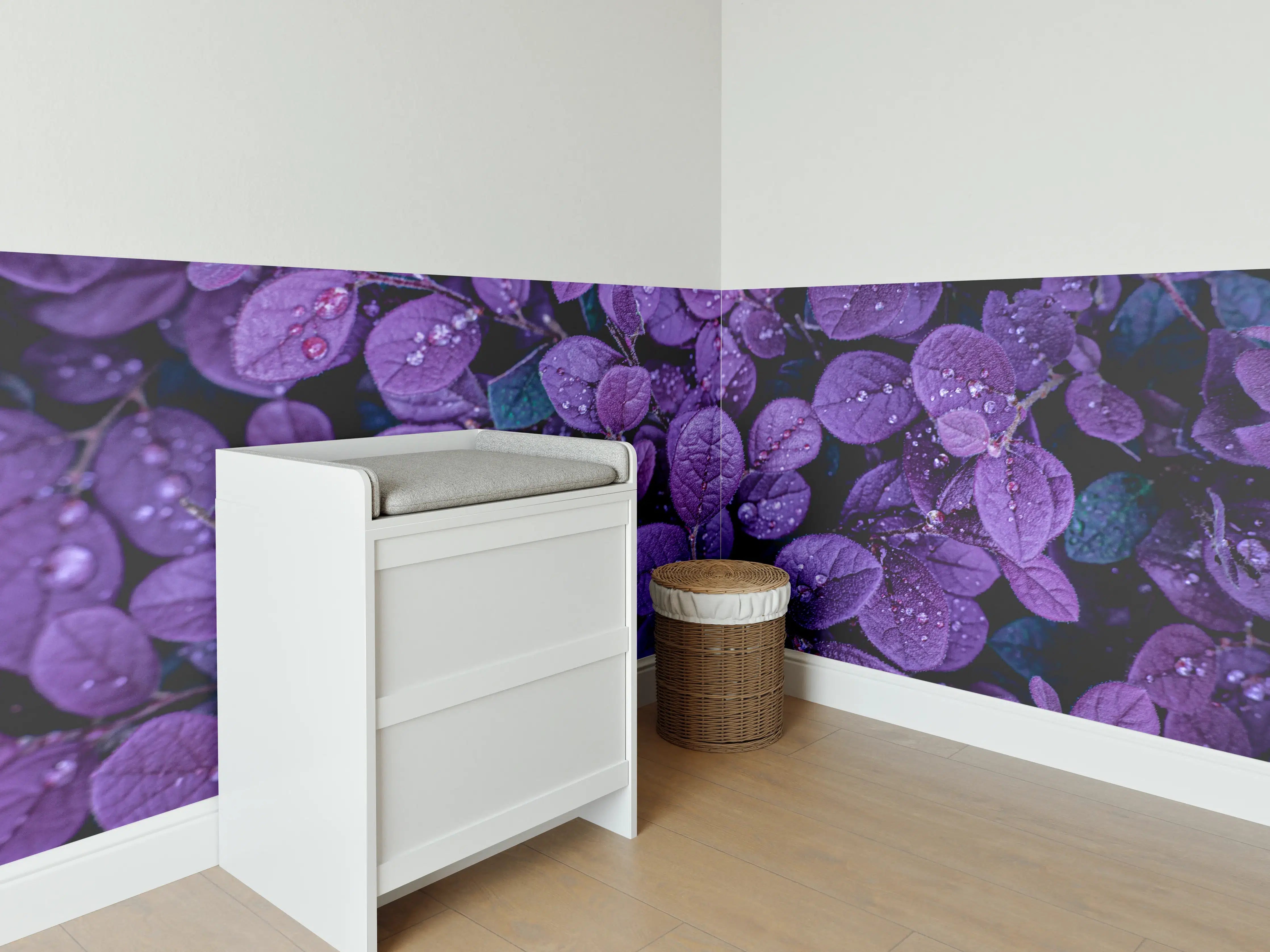 Babyzimmer Wandgestaltung - Graue Schatten auf blassgrünen Blättern