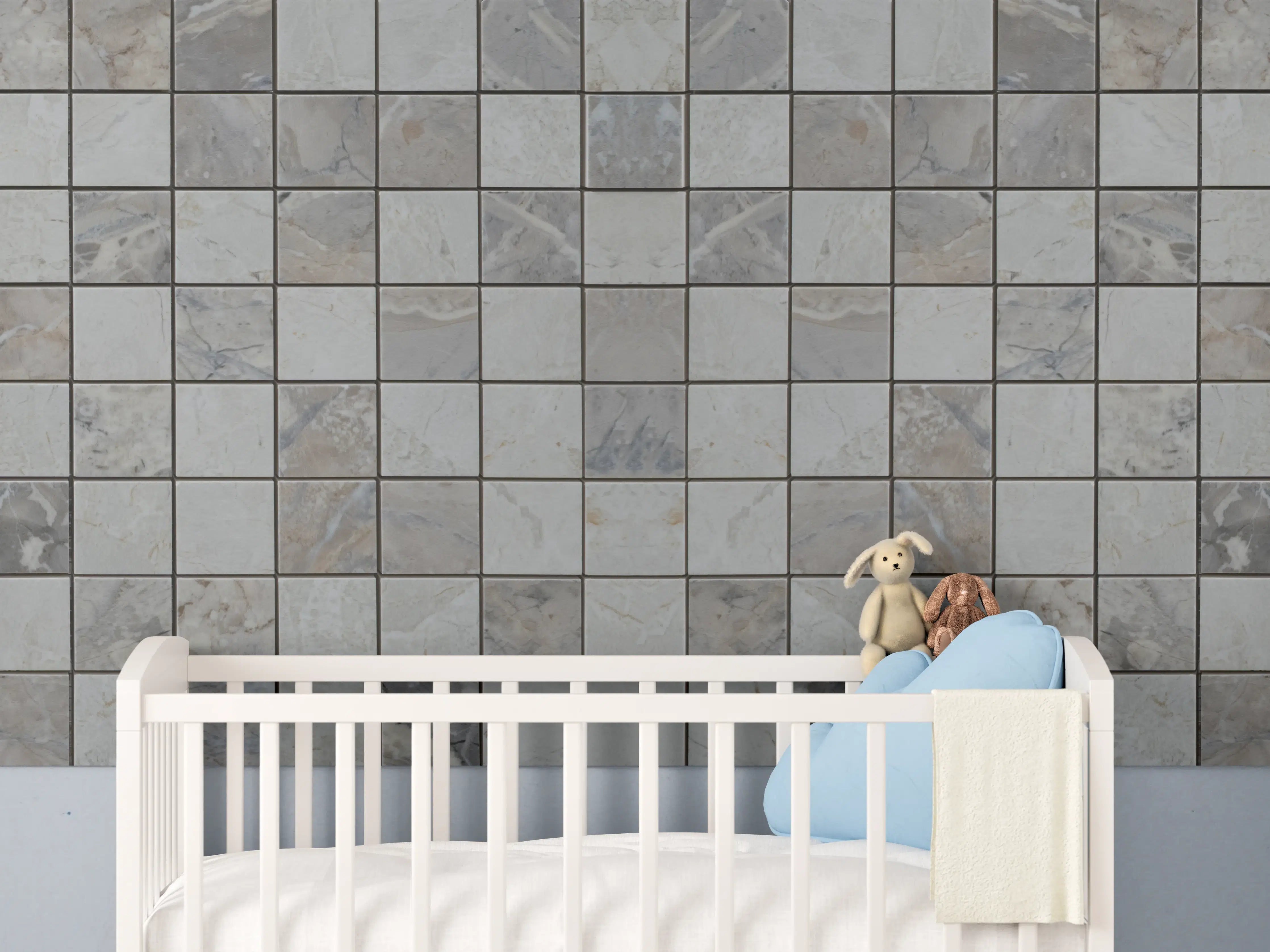 Babyzimmer Wandgestaltung - Graue Steinfliesen mit Marmoroptik