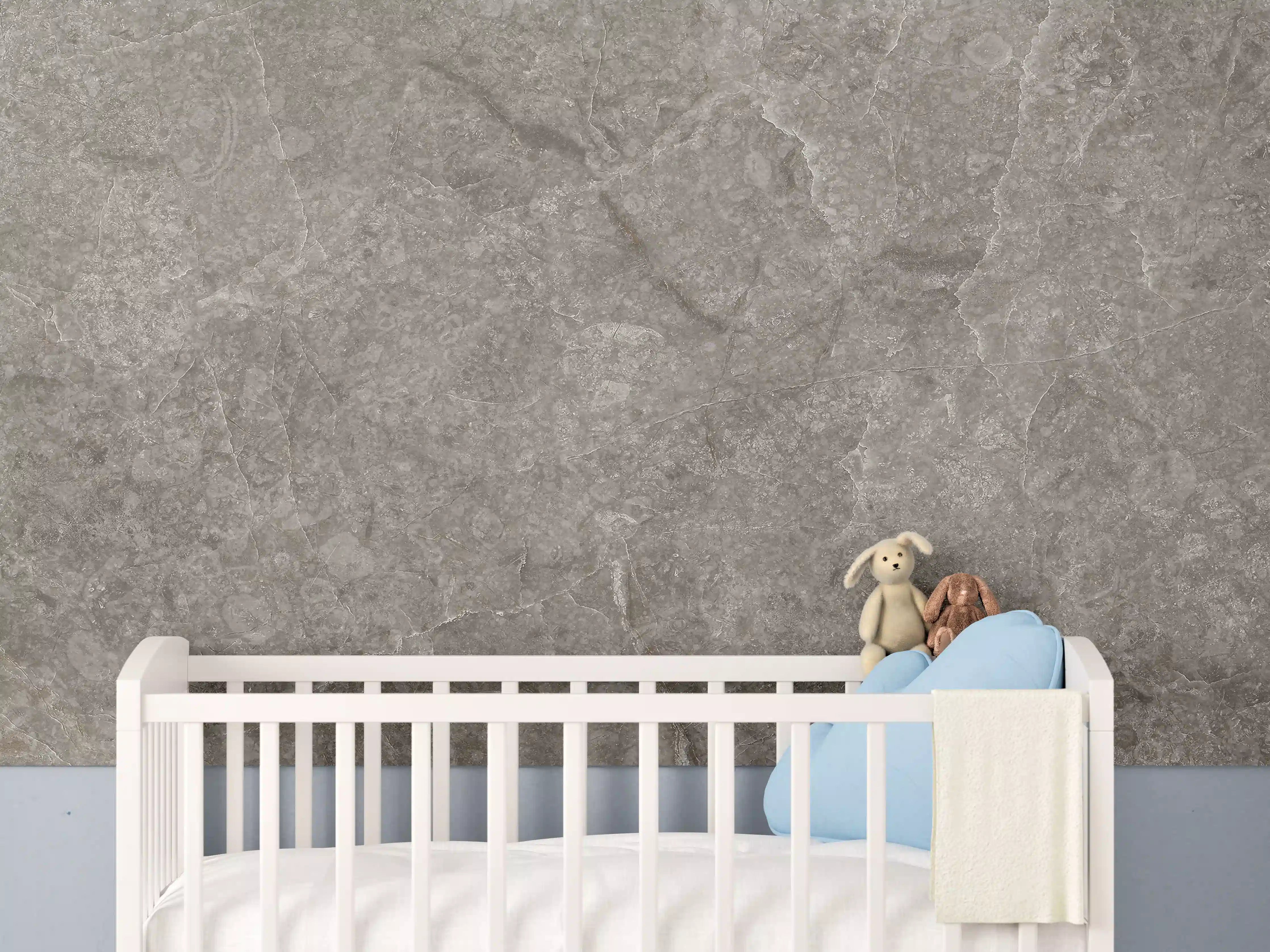 Babyzimmer Wandgestaltung - Graue Steinoptik mit natürlicher Maserung