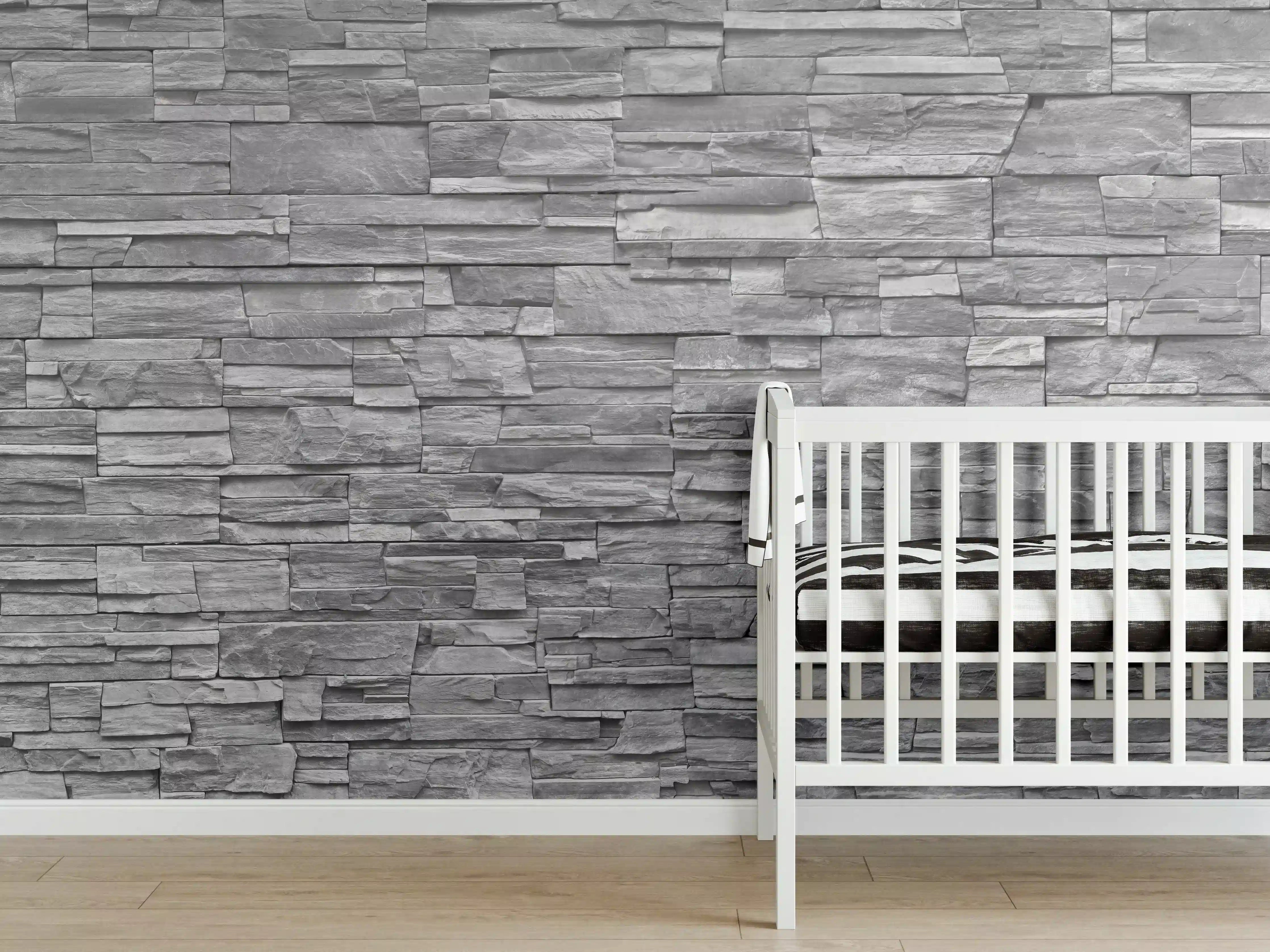 Babyzimmer Wandgestaltung - Graue Steinwand