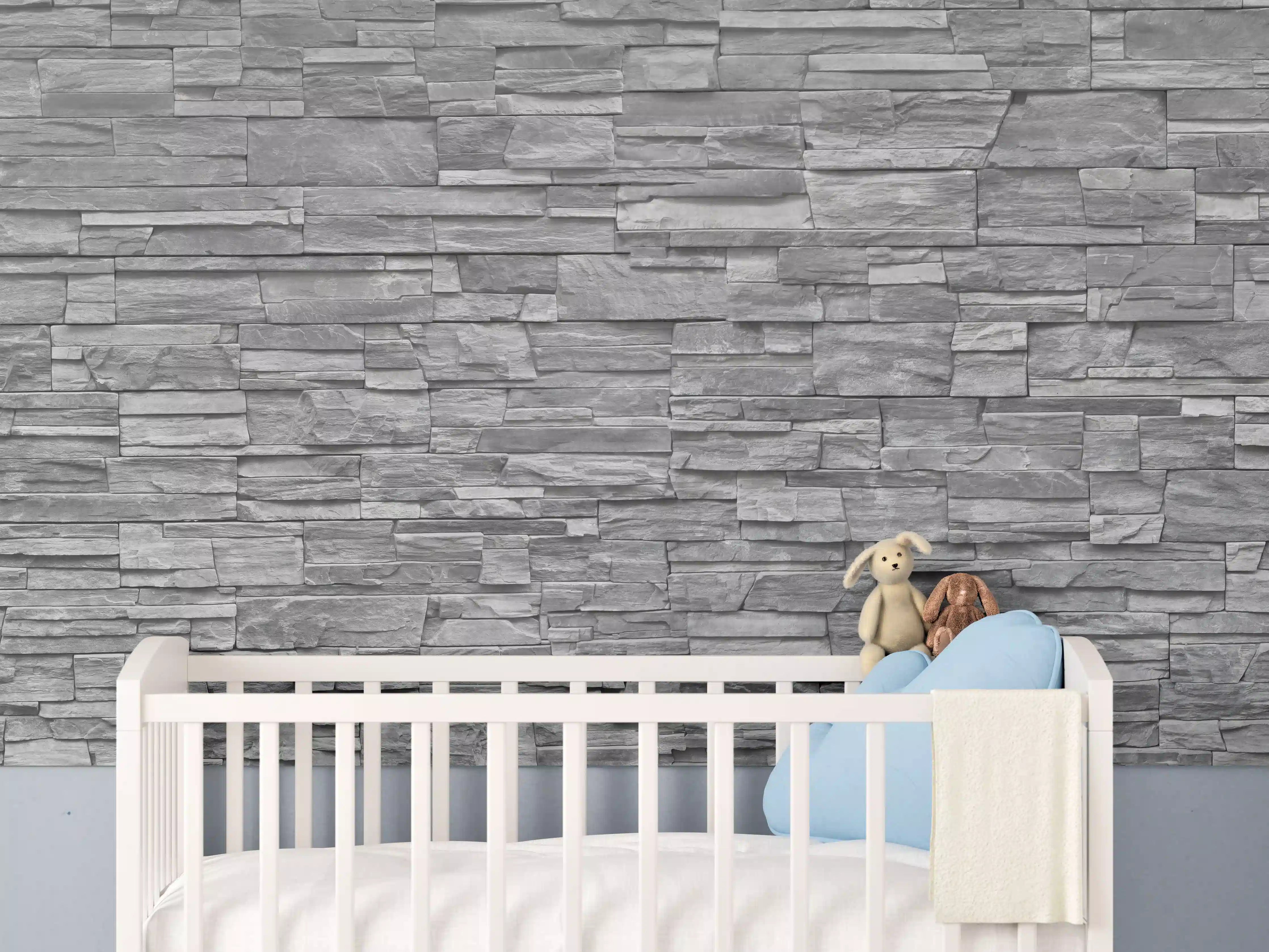 Babyzimmer Wandgestaltung - Graue Steinwand