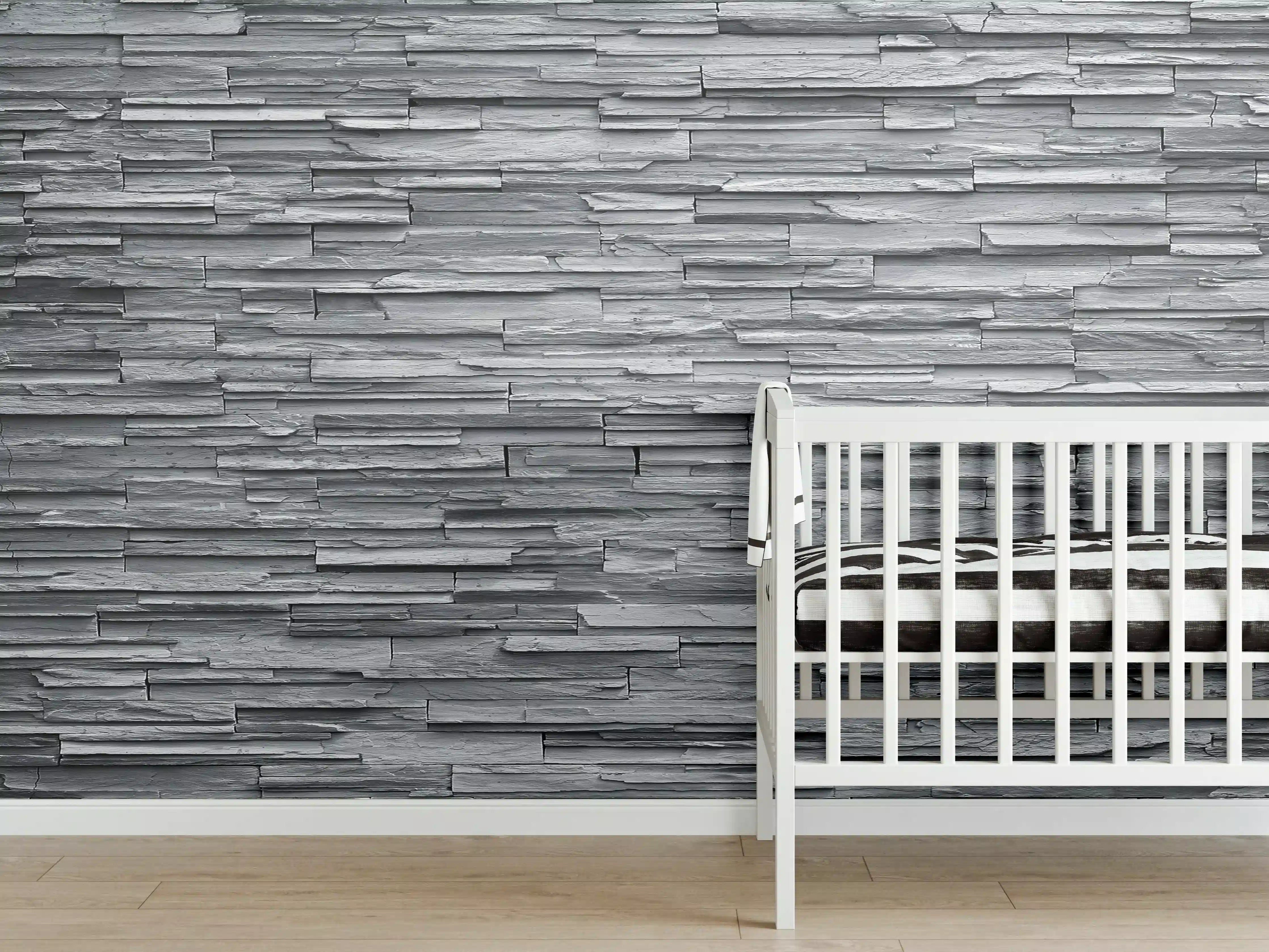 Babyzimmer Wandgestaltung - Graue Steinziegel