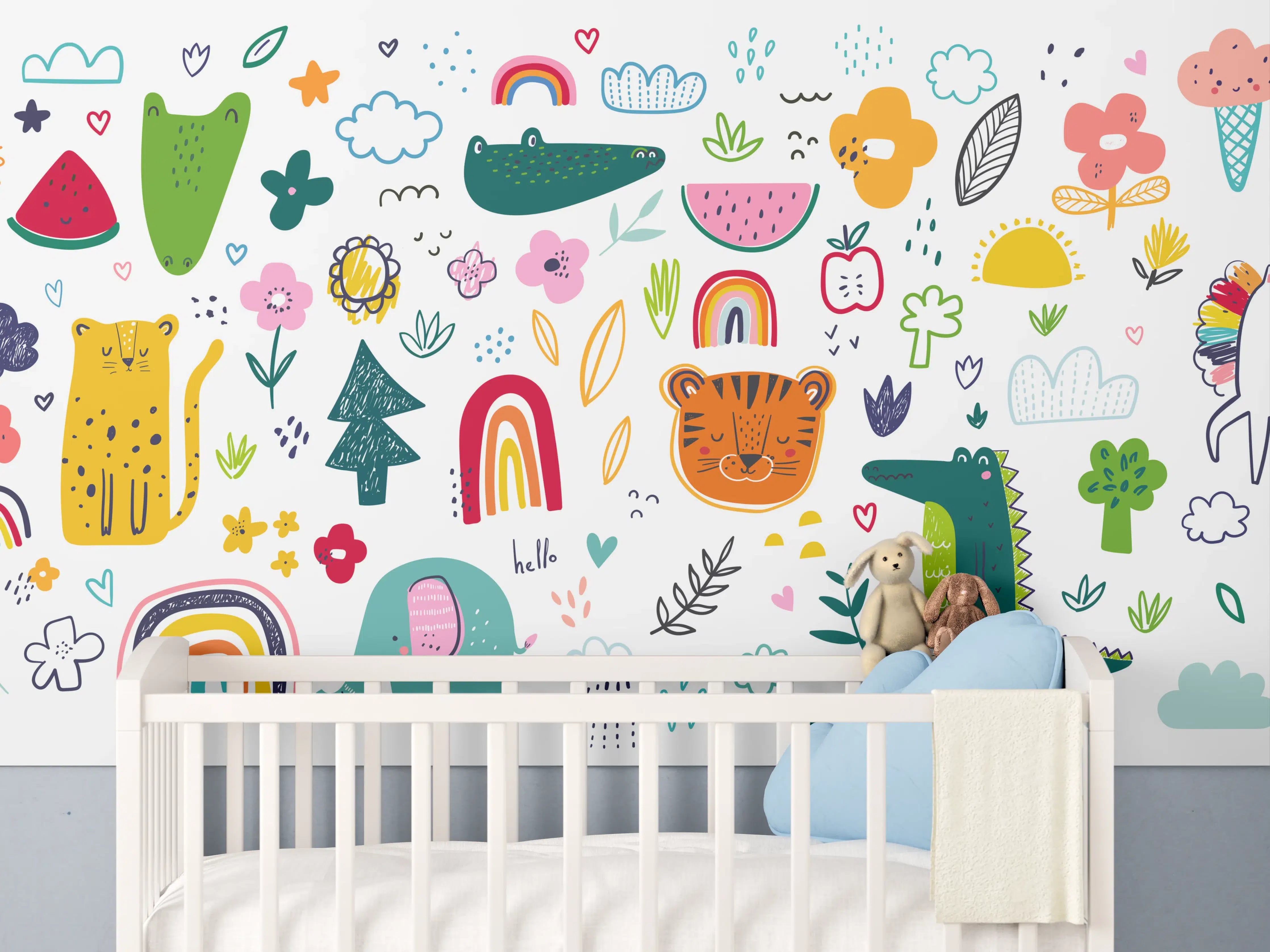 Babyzimmer Wandgestaltung - Graue Tier- und Naturmotive