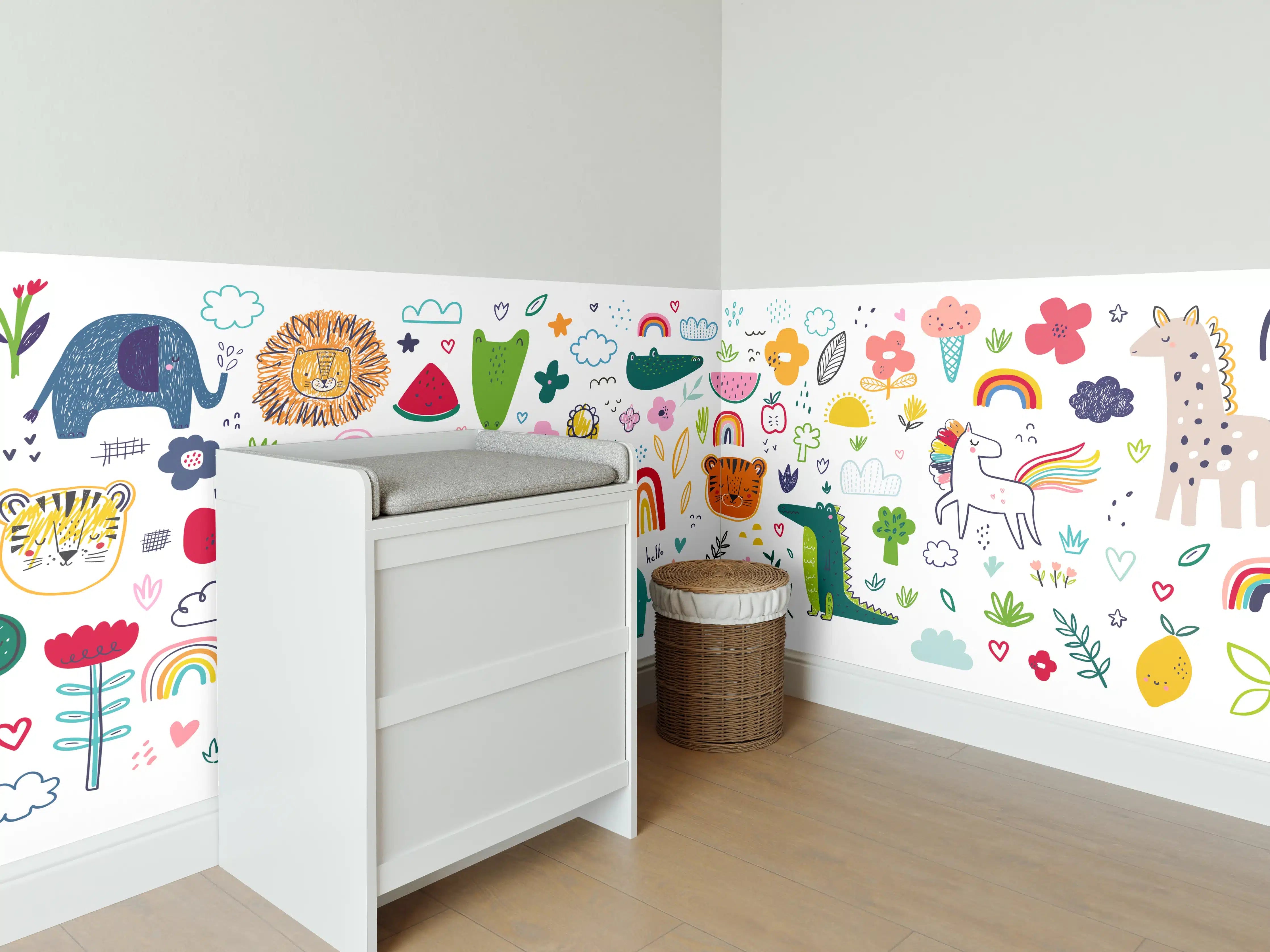 Babyzimmer Wandgestaltung - Graue Tier- und Naturmotive