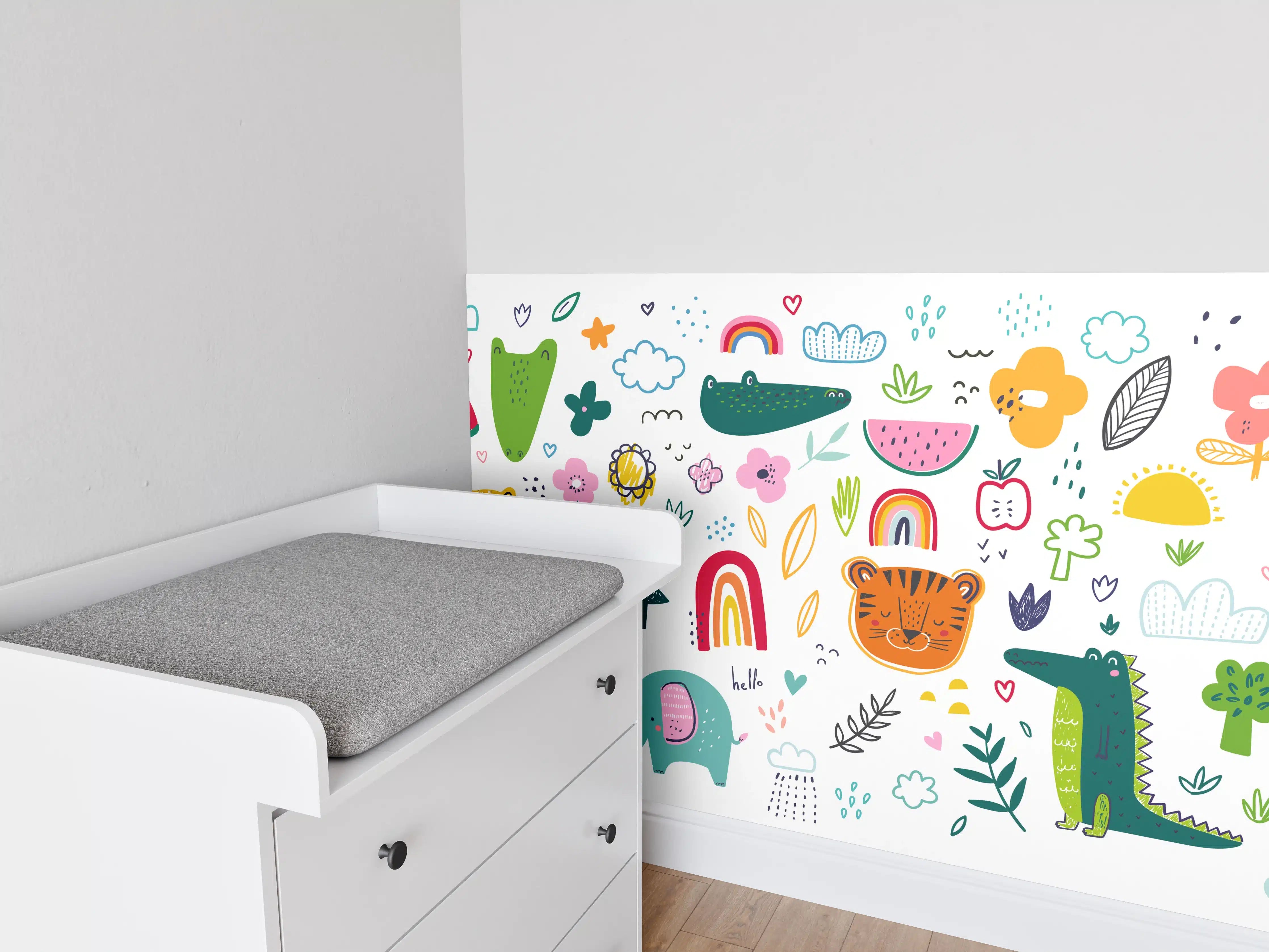 Babyzimmer Wandgestaltung - Graue Tier- und Naturmotive