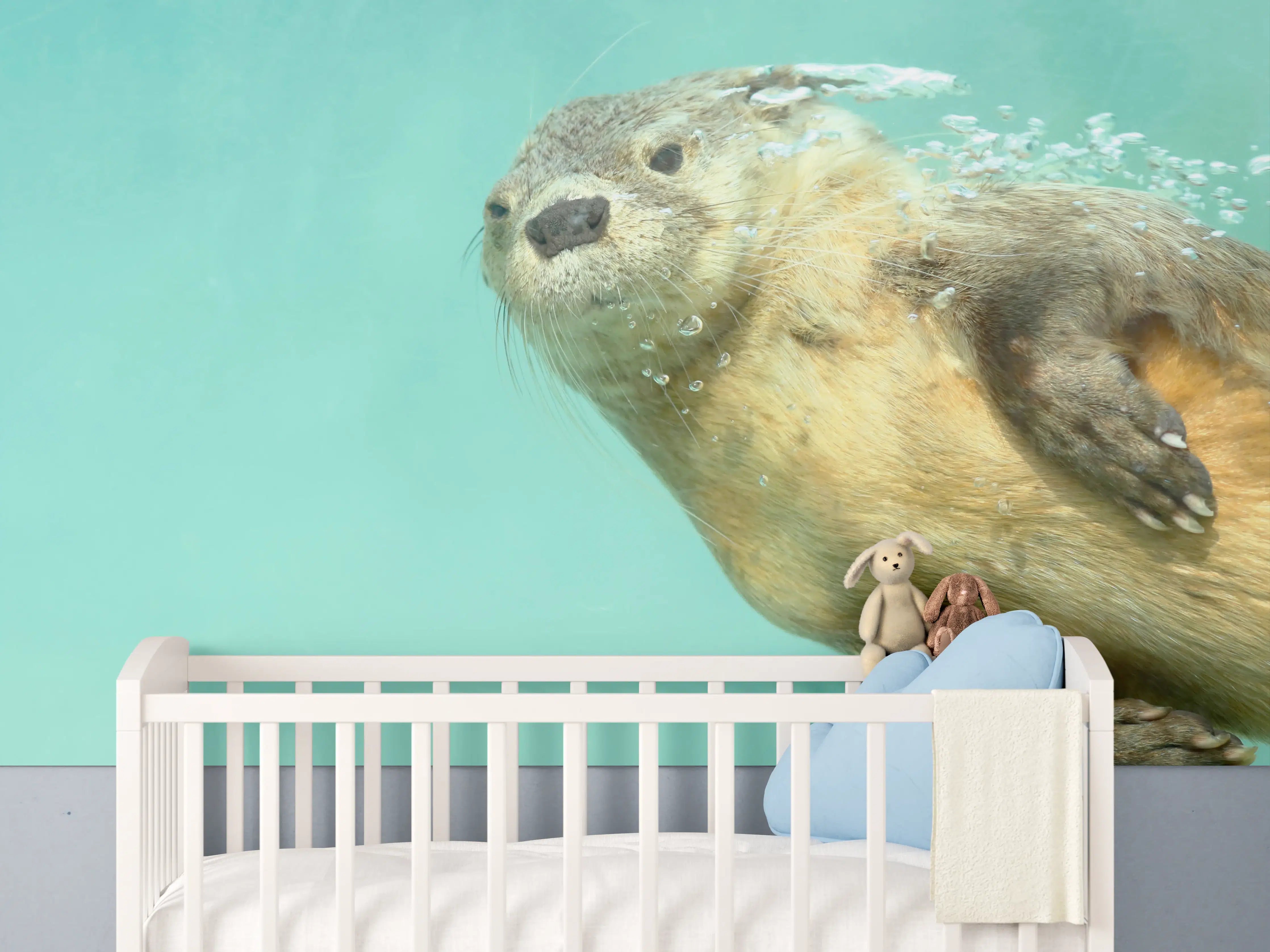Babyzimmer Wandgestaltung - Graue Wasserotter im Fluss