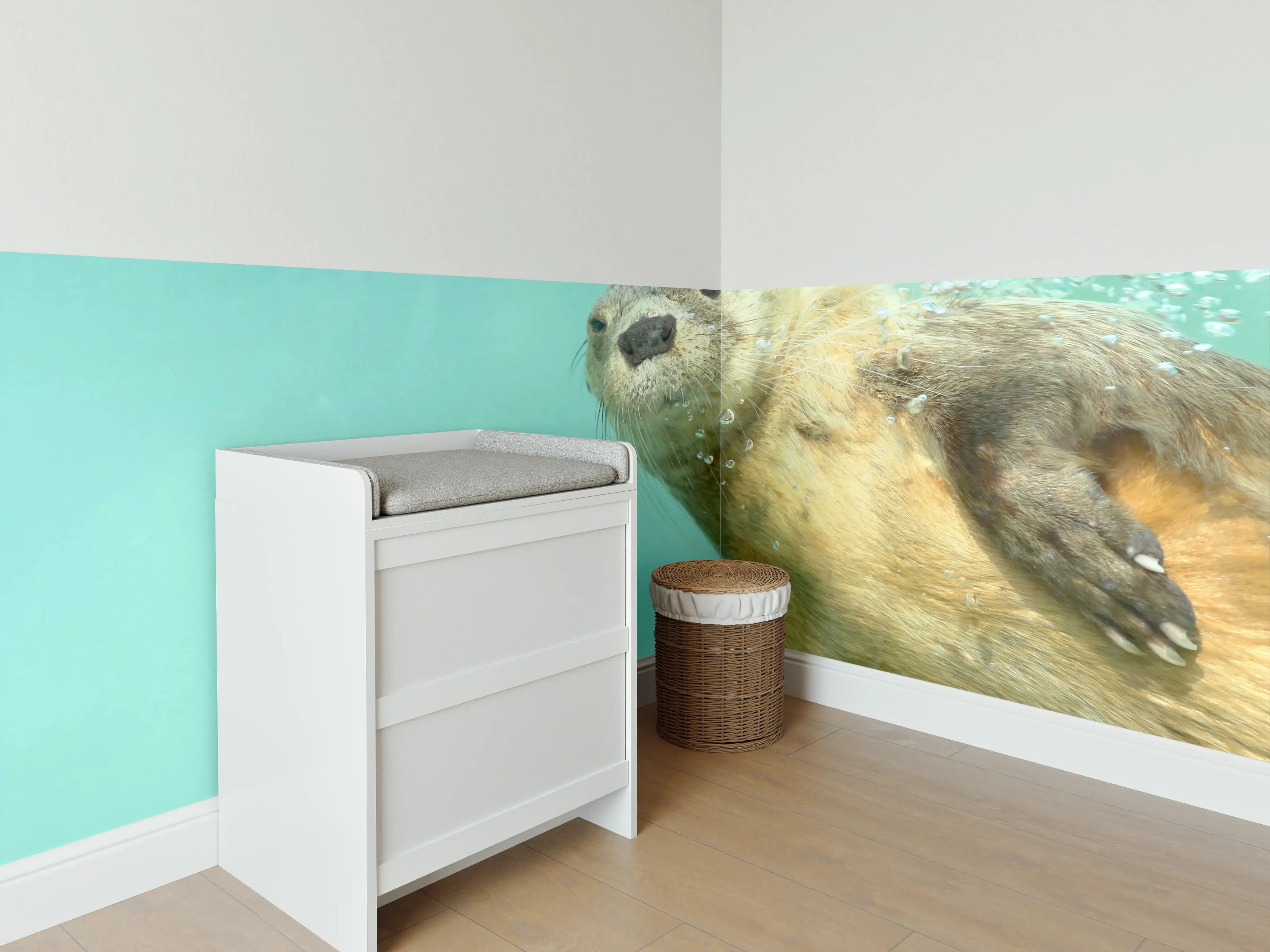 Babyzimmer Wandgestaltung - Graue Wasserotter im Fluss