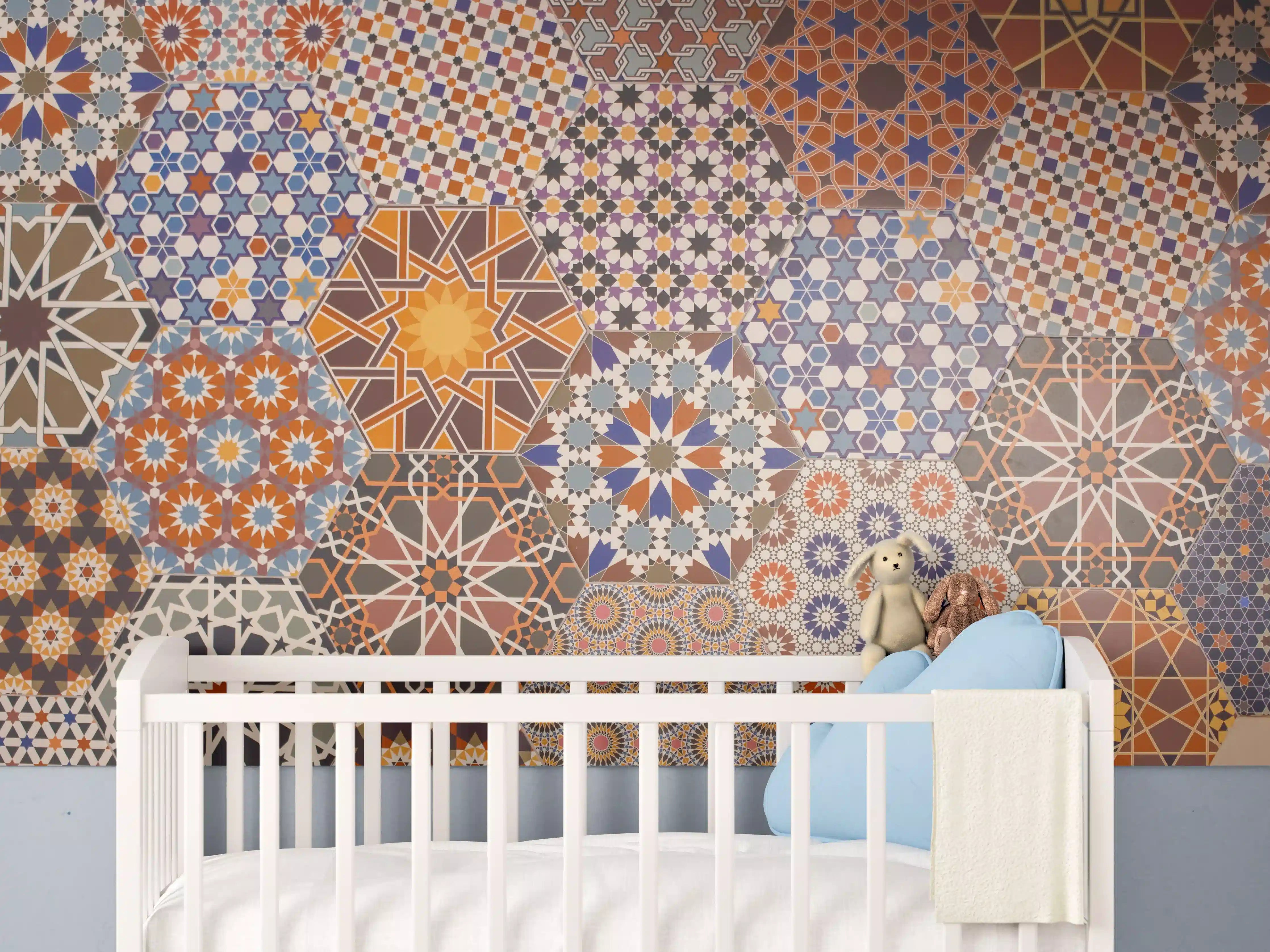 Babyzimmer Wandgestaltung - Graue Weißmuster: Geometrische Fliesenkunst