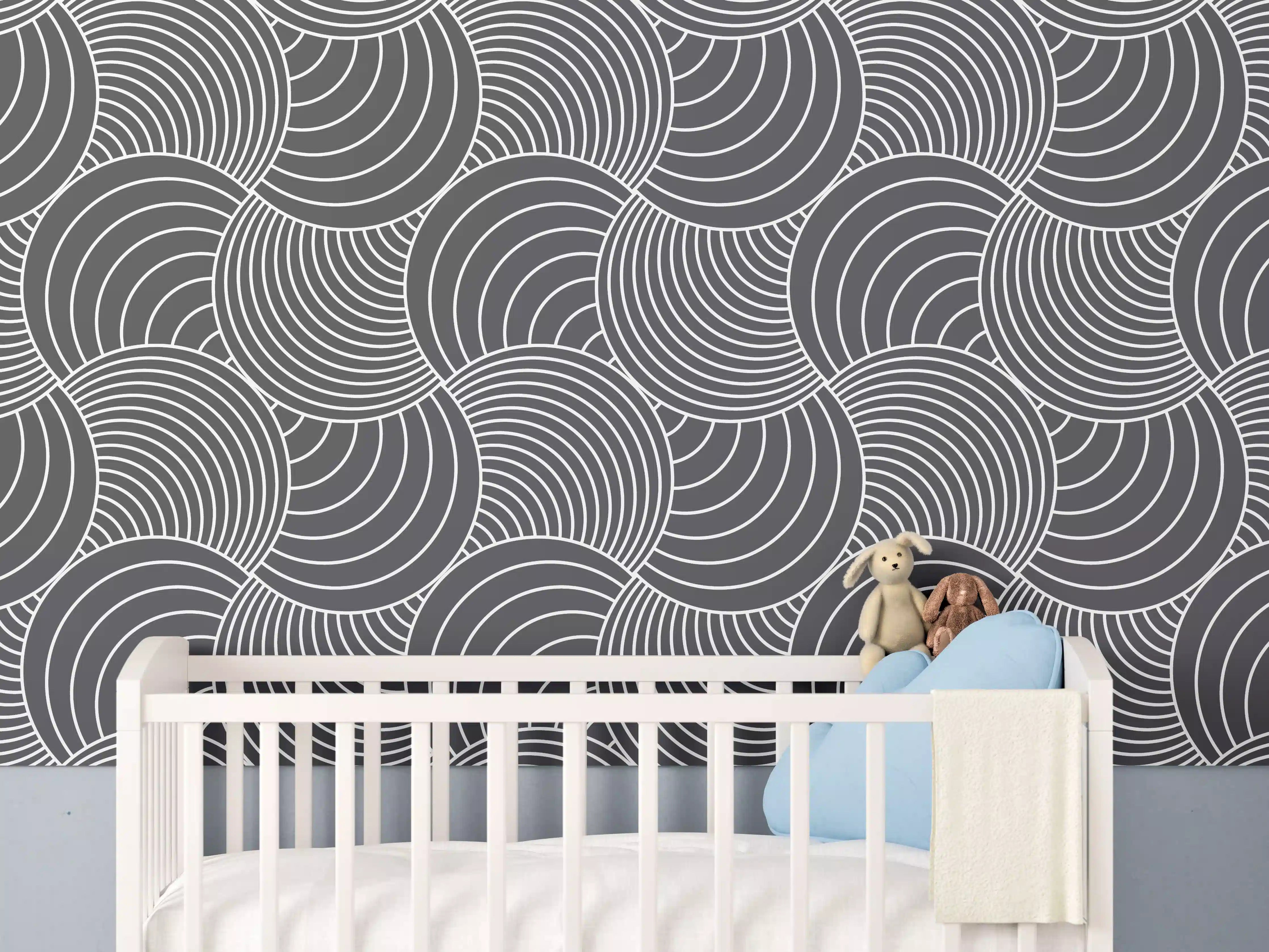 Babyzimmer Wandgestaltung - Graue Wellen-Optik