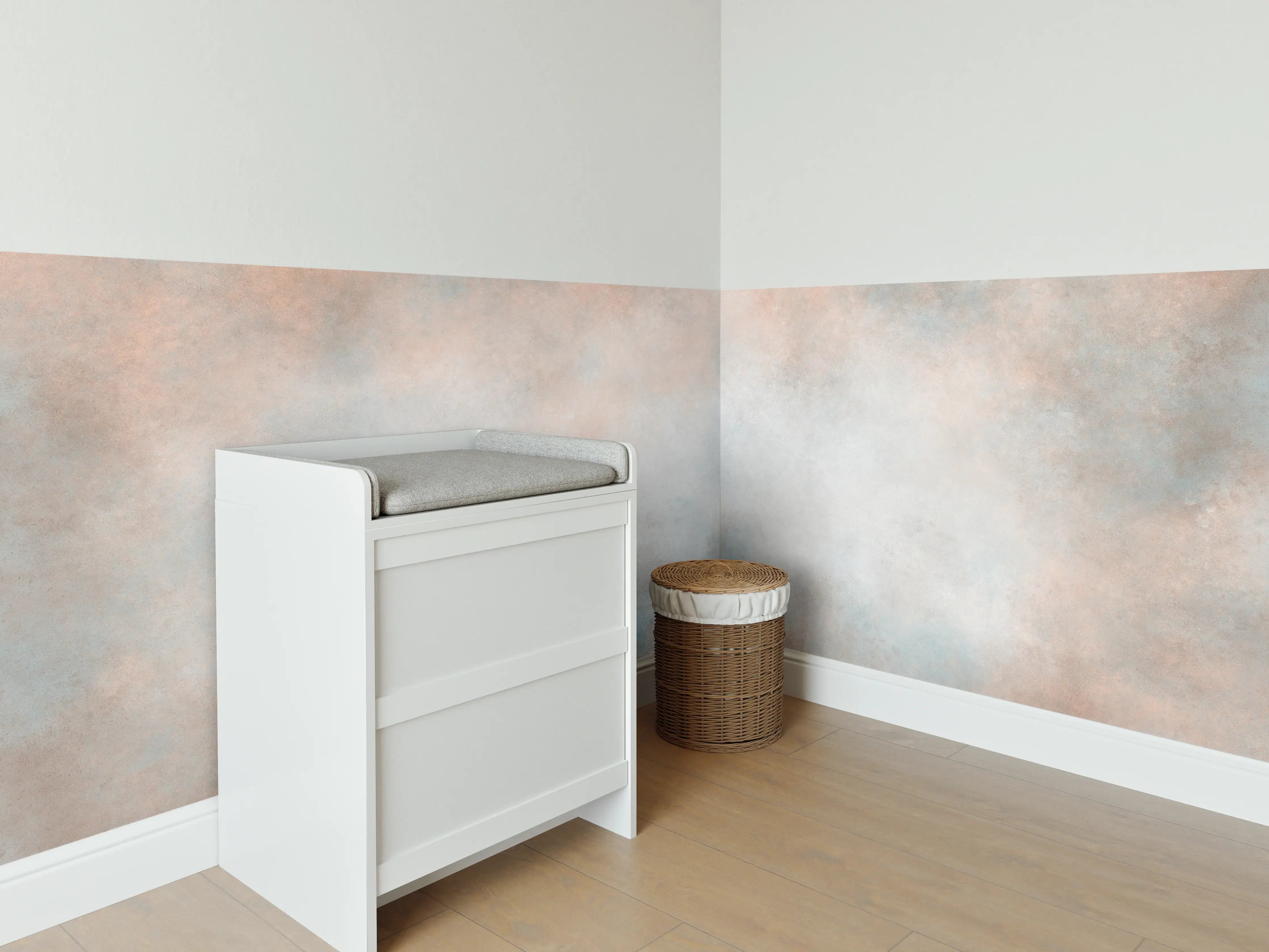 Babyzimmer Wandgestaltung - Graue und beige Wandtextur mit sanftem Farbverlauf