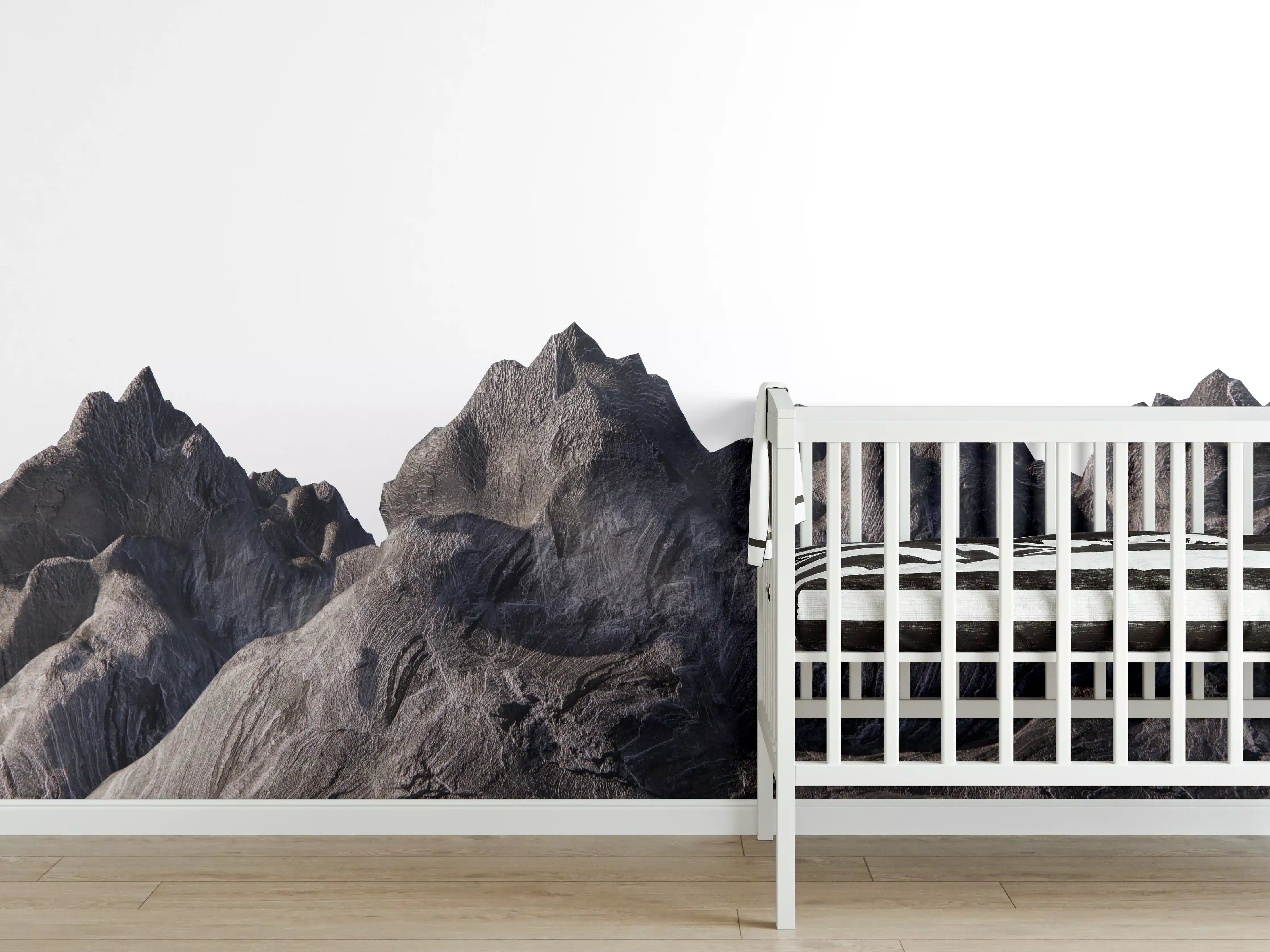 Babyzimmer Wandgestaltung - Grauer Gebirgslandschaft Ausschnitt